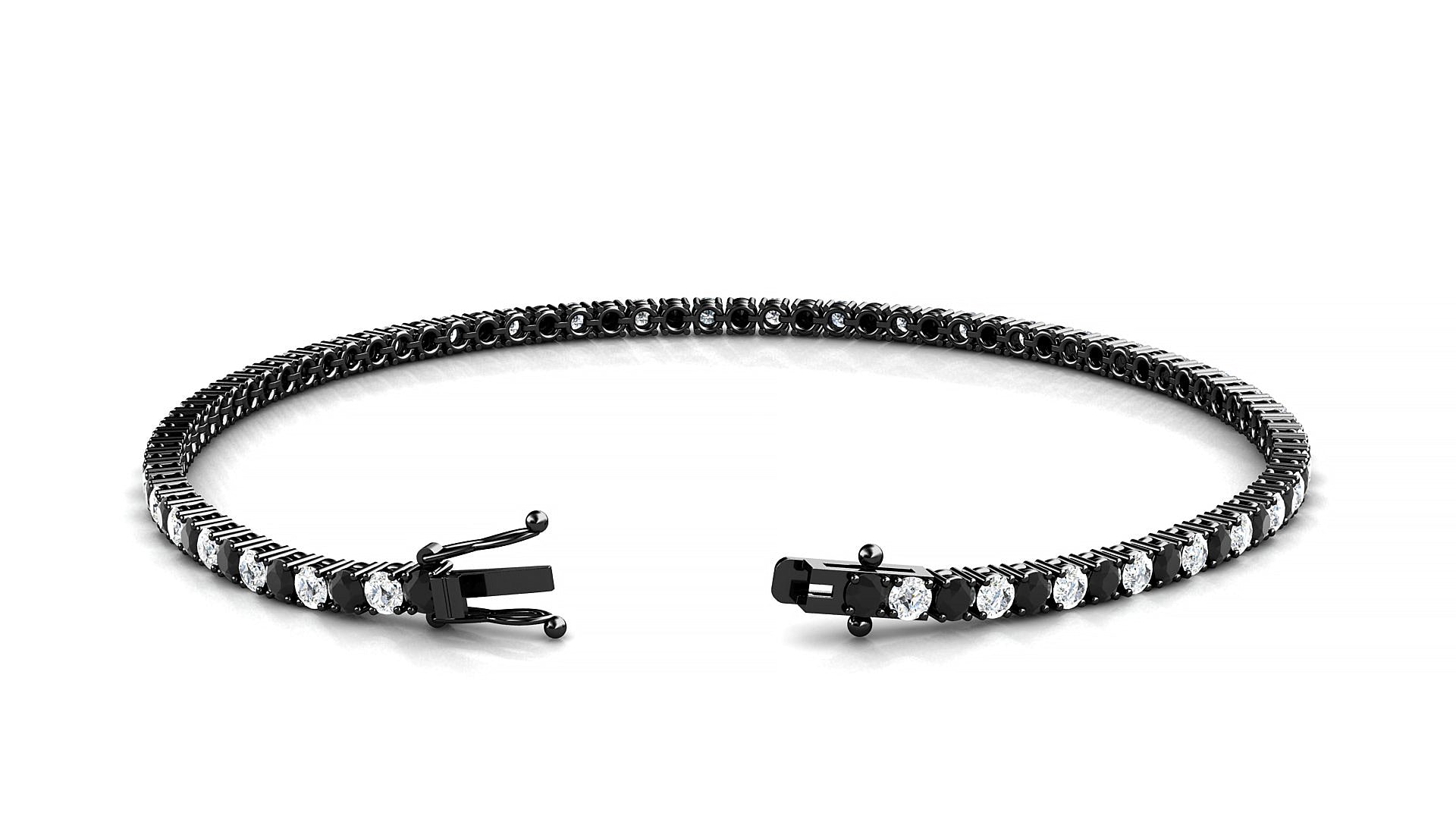 Capri 1-1 | 18k Black Gold 2 mm Round Natural Black Diamond & Diamond Tennis Bracelet