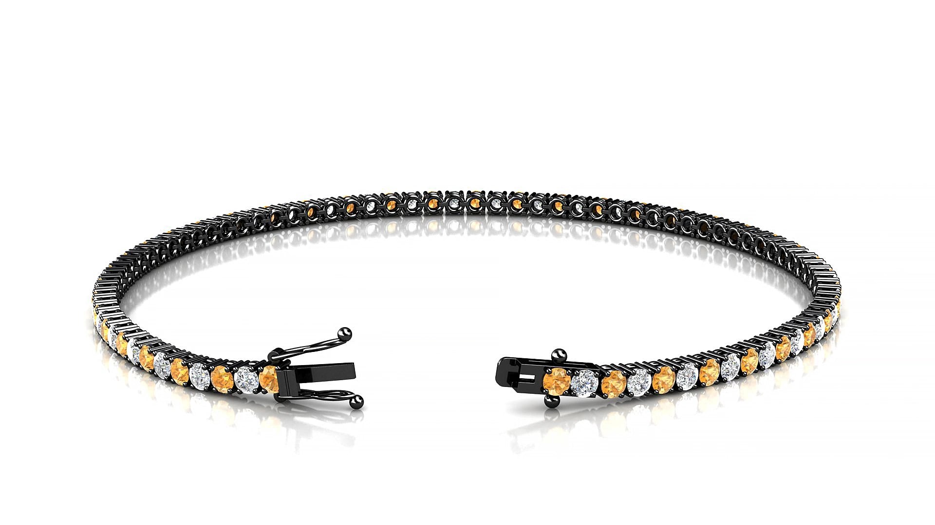 Capri 1-1 | 18k Black Gold 2 mm Round Natural Citrine & Diamond 15 cm Tennis Bracelet