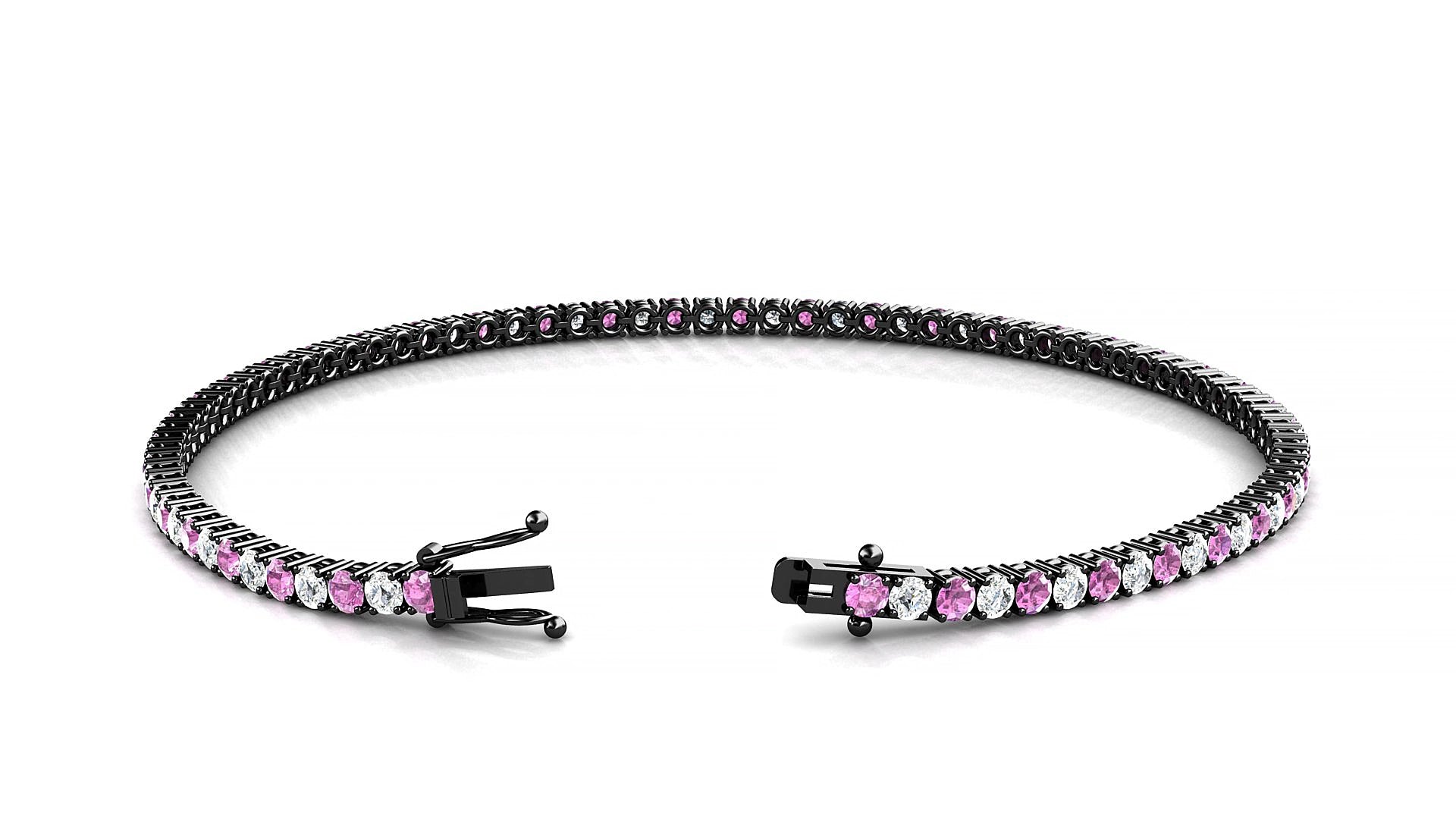 Capri 1-1 | 18k Black Gold 2 mm Round Natural Pink Sapphire & Diamond 20 cm Tennis Bracelet