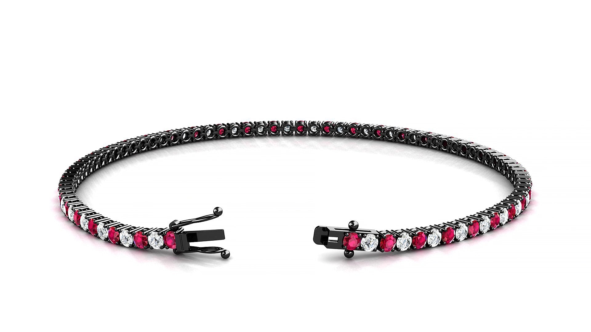 Capri 1-1 | 18k Black Gold 2 mm Round Natural Ruby & Diamond 16 cm Tennis Bracelet