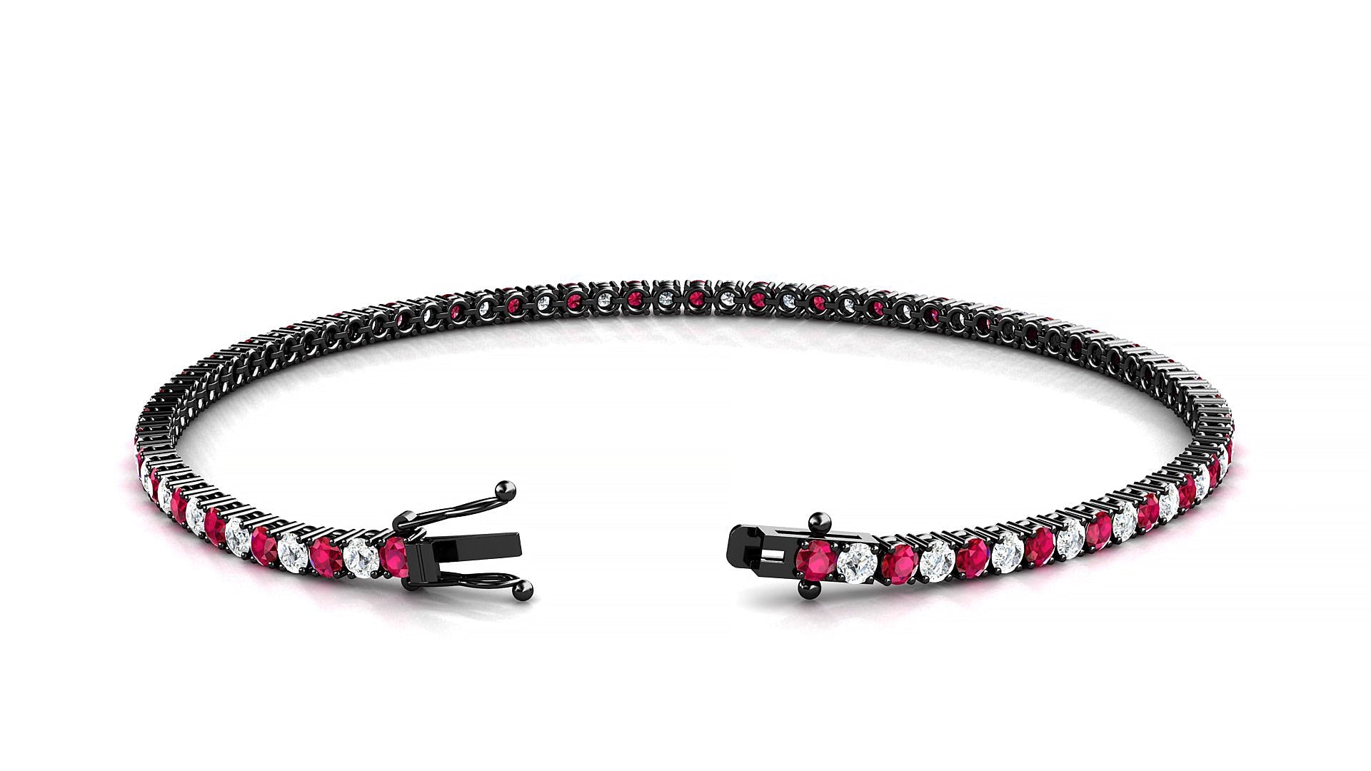 Capri 1-1 | 18k Black Gold 2 mm Round Natural Ruby & Diamond Tennis Bracelet
