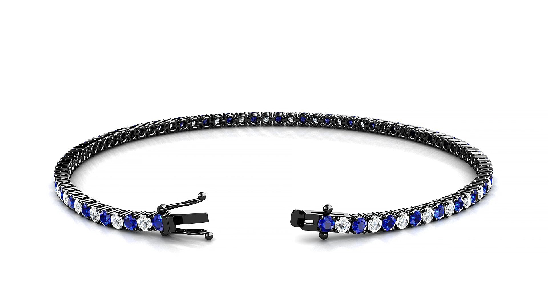 Capri 1-1 | 18k Black Gold 2 mm Round Natural Sapphire & Diamond 17 cm Tennis Bracelet