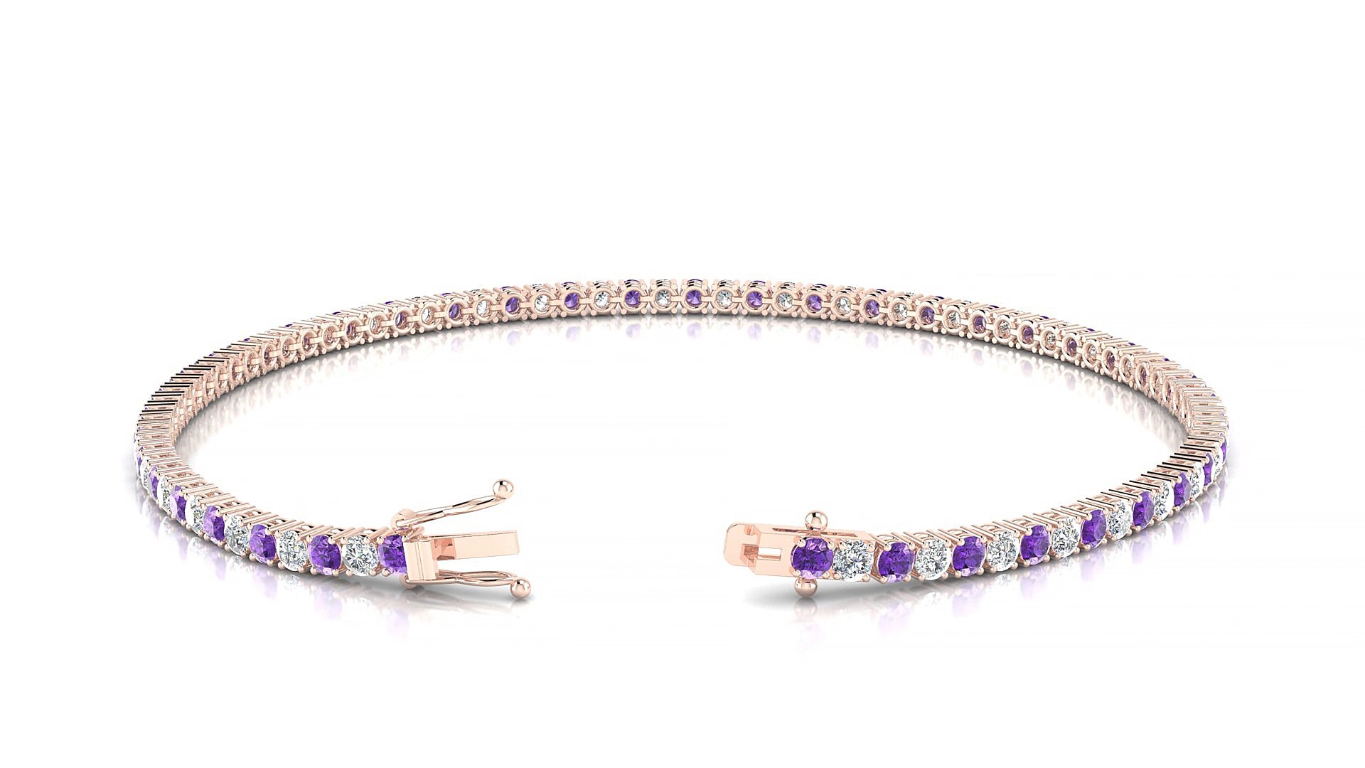 Capri 1-1 | 18k Rose Gold 2 mm Round Natural Amethyst & Diamond 20 cm Tennis Bracelet