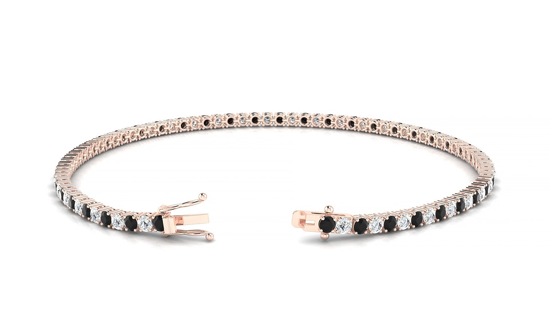Capri 1-1 | 18k Rose Gold 2 mm Round Natural Black Diamond & Diamond 18 cm Tennis Bracelet