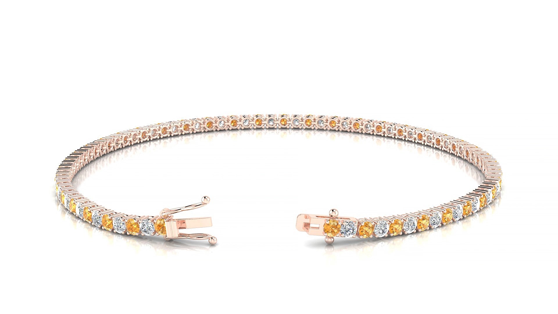 Capri 1-1 | 18k Rose Gold 2 mm Round Natural Citrine & Diamond 15 cm Tennis Bracelet