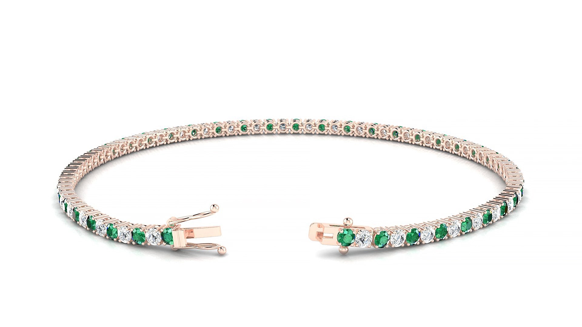 Capri 1-1 | 18k Rose Gold 2 mm Round Natural Emerald & Diamond 15 cm Tennis Bracelet