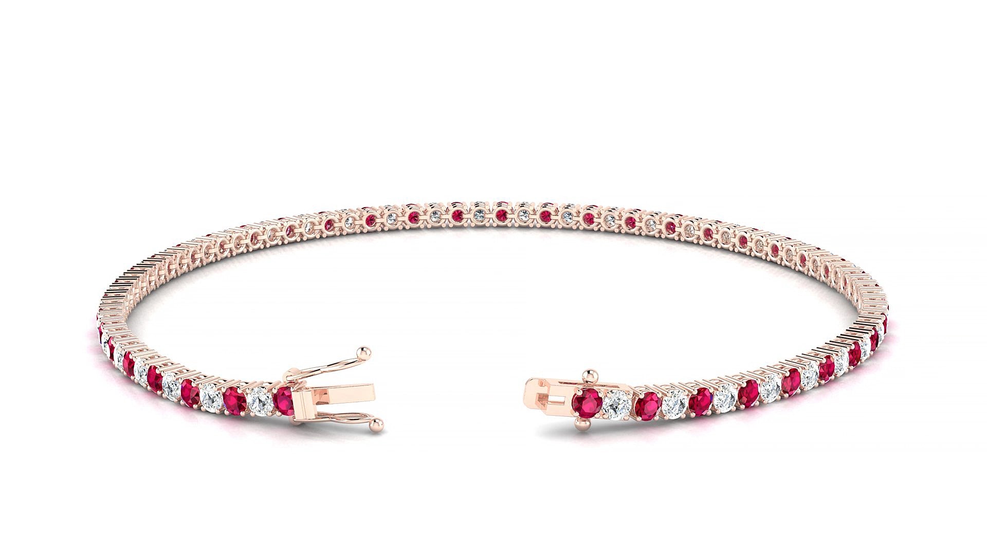 Capri 1-1 | 18k Rose Gold 2 mm Round Natural Ruby & Diamond 17 cm Tennis Bracelet