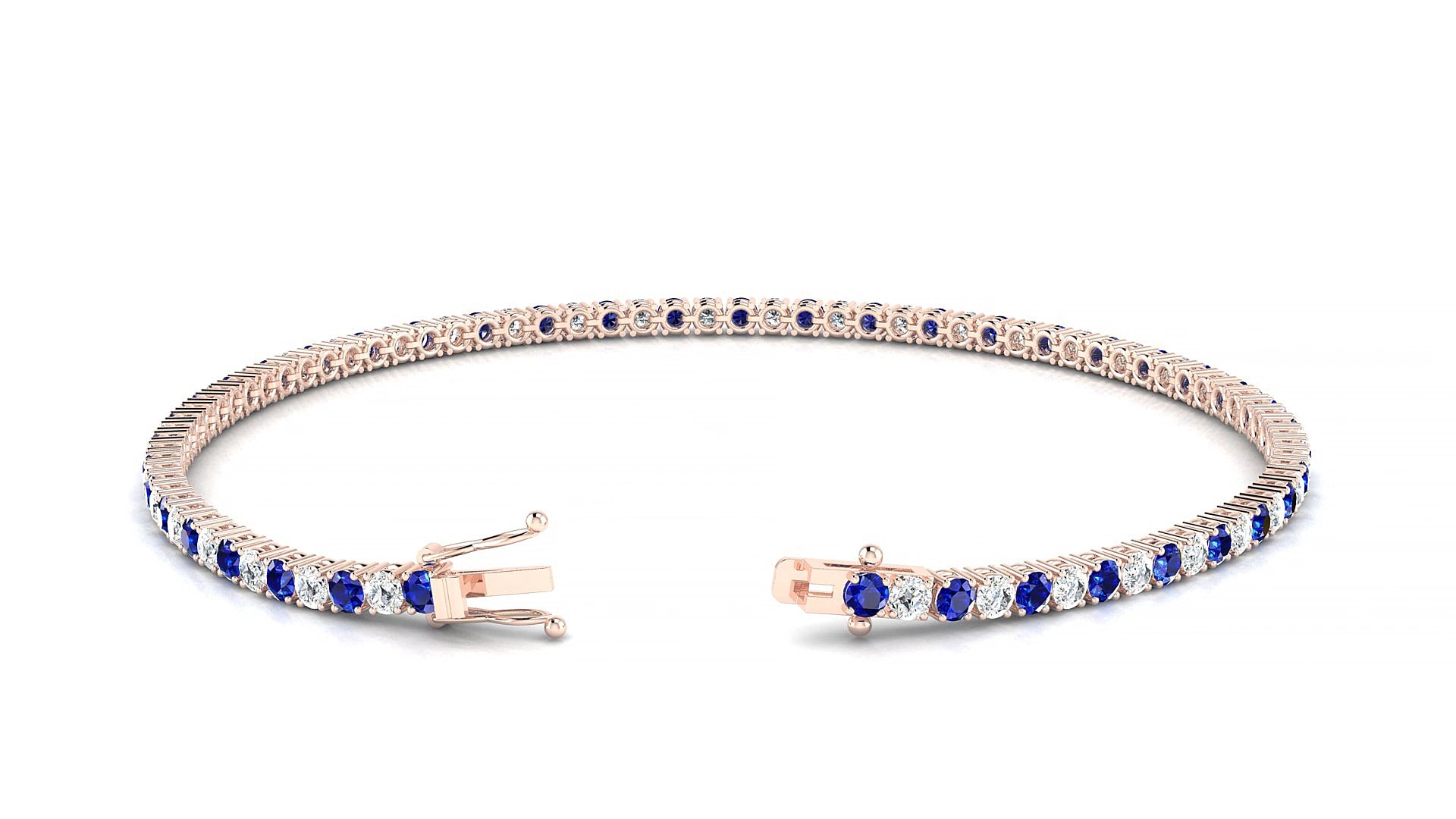 Capri 1-1 | 18k Rose Gold 2 mm Round Natural Sapphire & Diamond 18 cm Tennis Bracelet