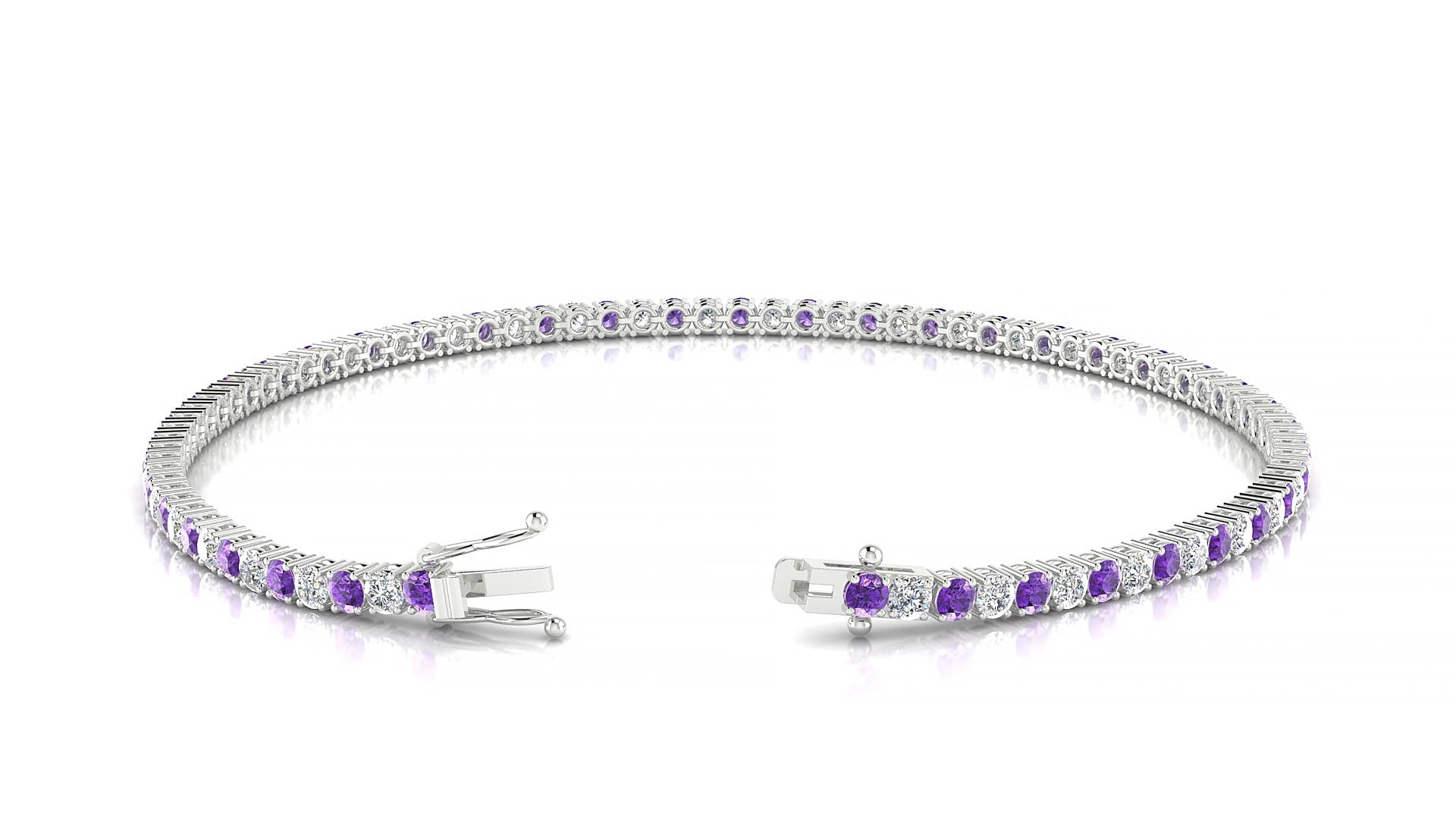 Capri 1-1 | 18k White Gold 2 mm Round Natural Amethyst & Diamond 15 cm Tennis Bracelet