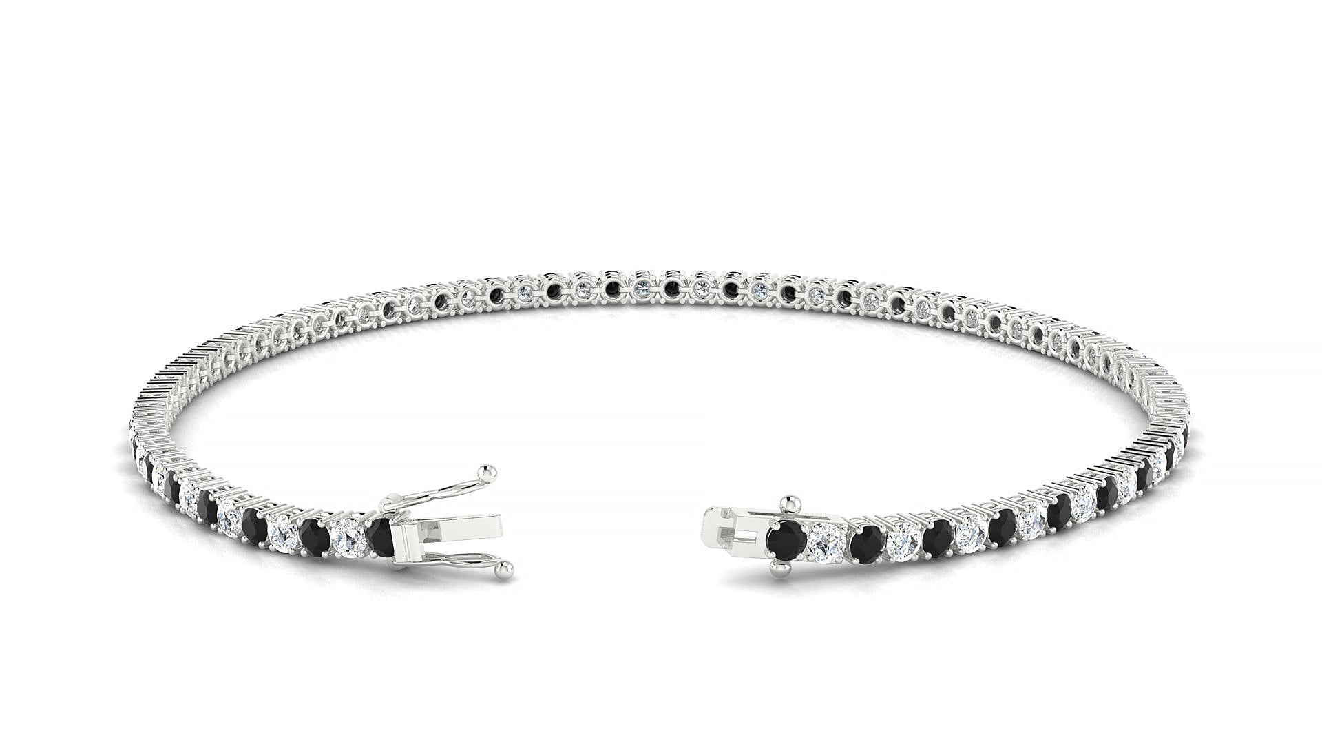 Capri 1-1 | 18k White Gold 2 mm Round Natural Black Diamond & Diamond Tennis Bracelet
