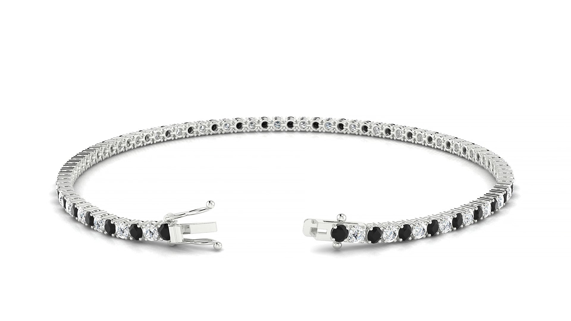 Capri 1-1 | 18k White Gold 2 mm Round Natural Black Diamond & Diamond 15 cm Tennis Bracelet