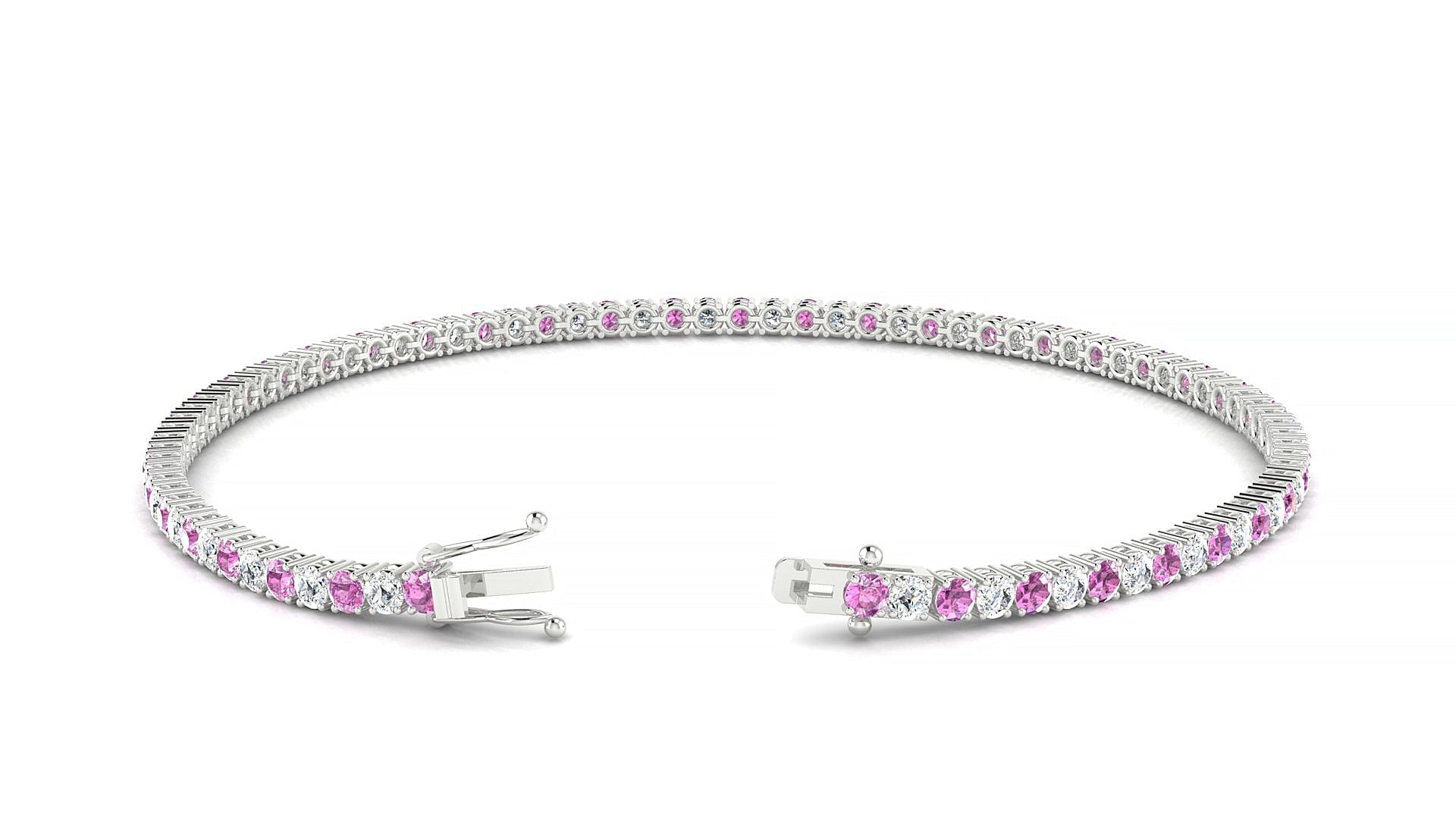 Capri 1-1 | 18k White Gold 2 mm Round Natural Pink Sapphire & Diamond Tennis Bracelet