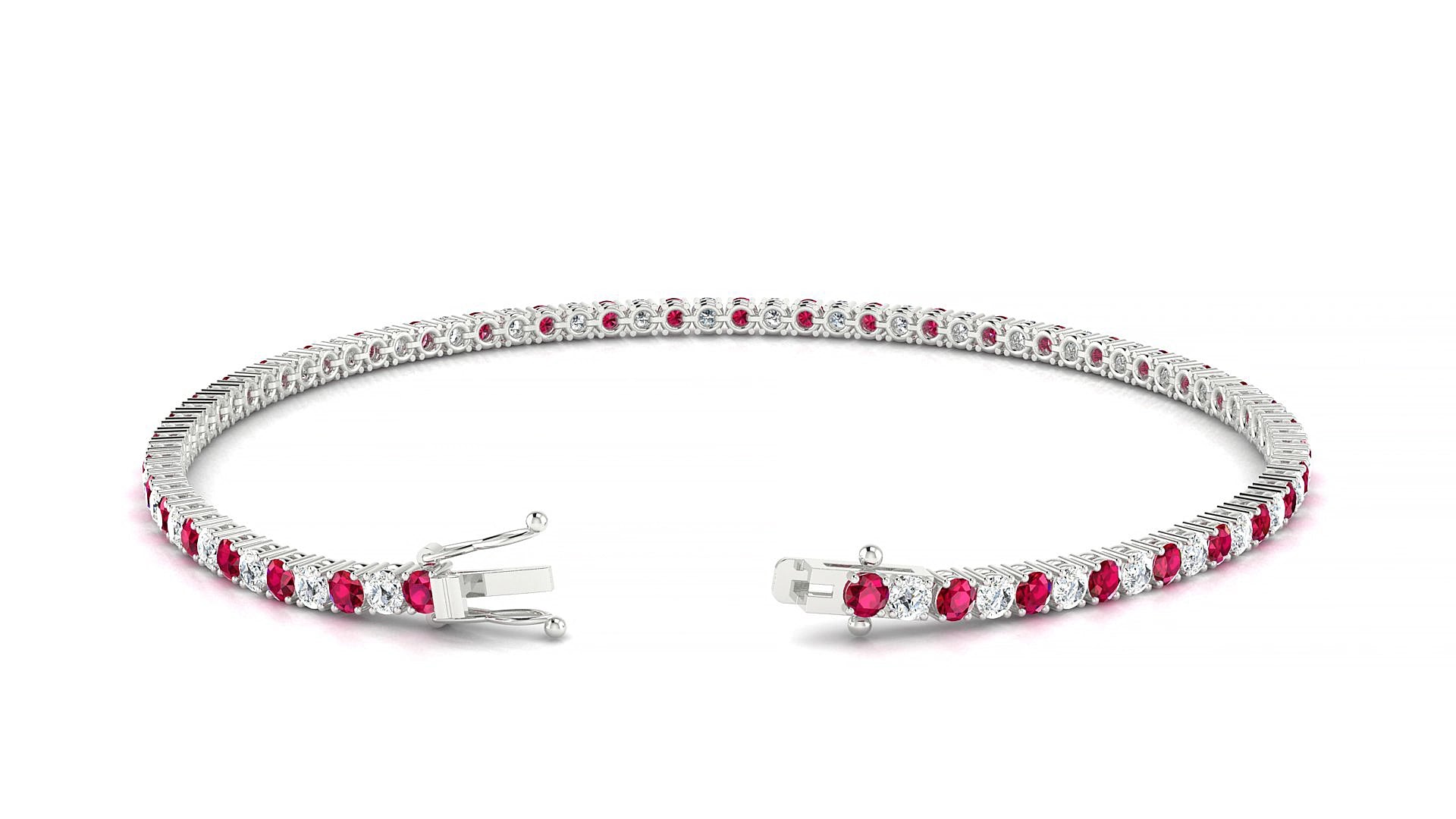 Capri 1-1 | 18k White Gold 2 mm Round Natural Ruby & Diamond 17 cm Tennis Bracelet