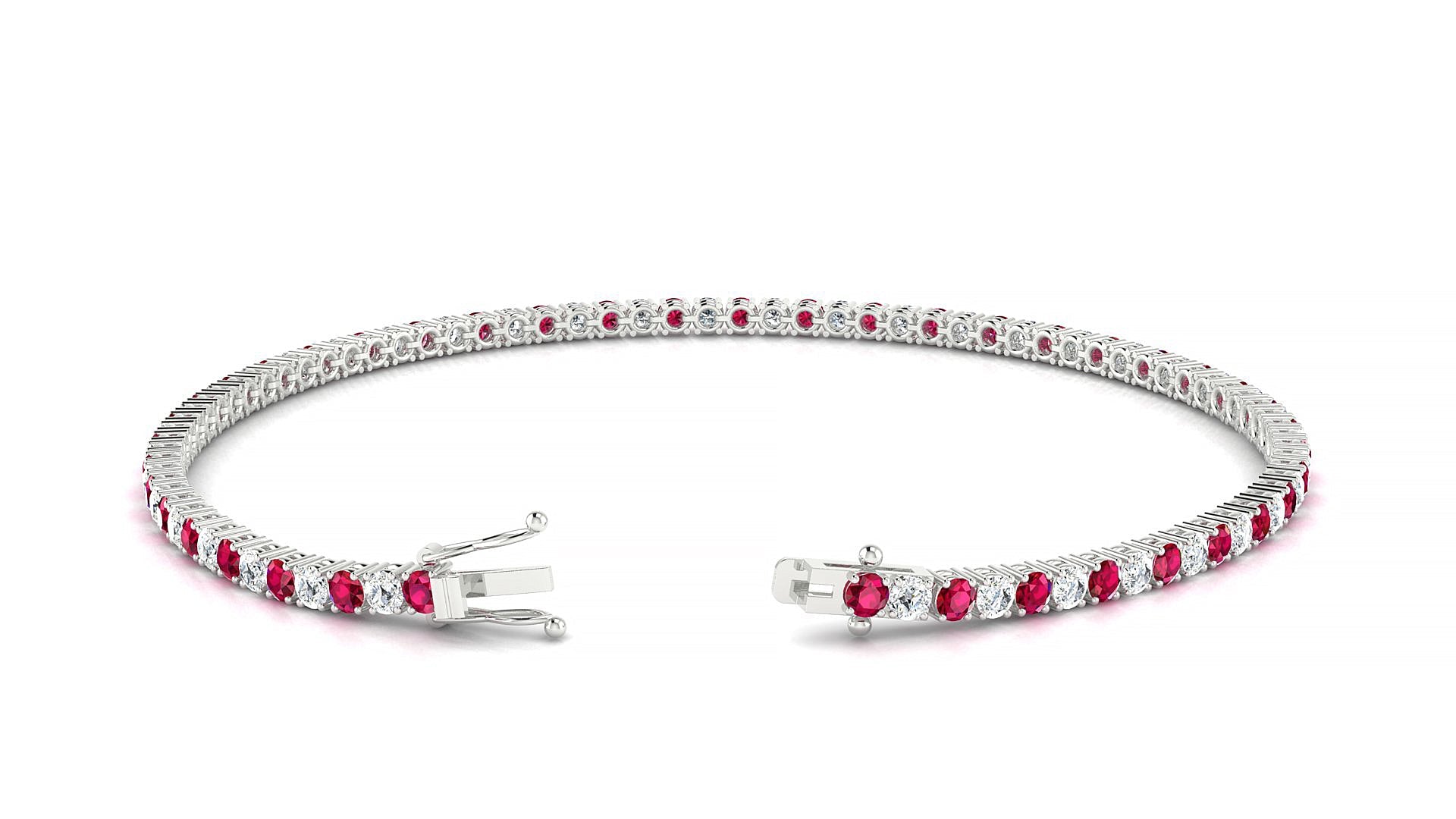 Capri 1-1 | 18k White Gold 2 mm Round Natural Ruby & Diamond Tennis Bracelet