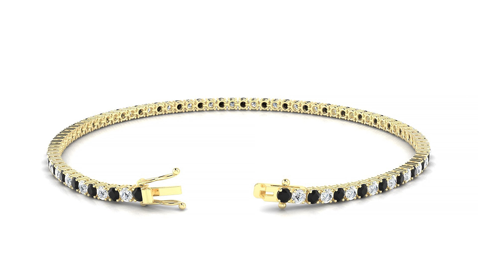 Capri 1-1 | 18k Yellow Gold 2 mm Round Natural Black Diamond & Diamond Tennis Bracelet