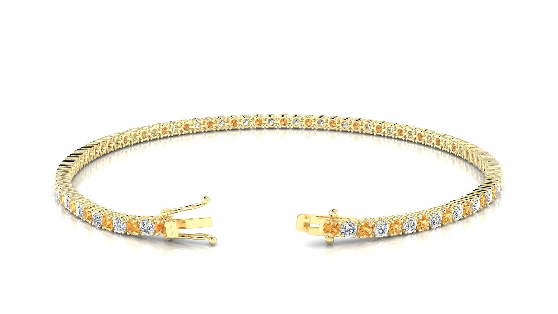 Capri 1-1 | 18k Yellow Gold 2 mm Round Natural Citrine & Diamond 19 cm Tennis Bracelet