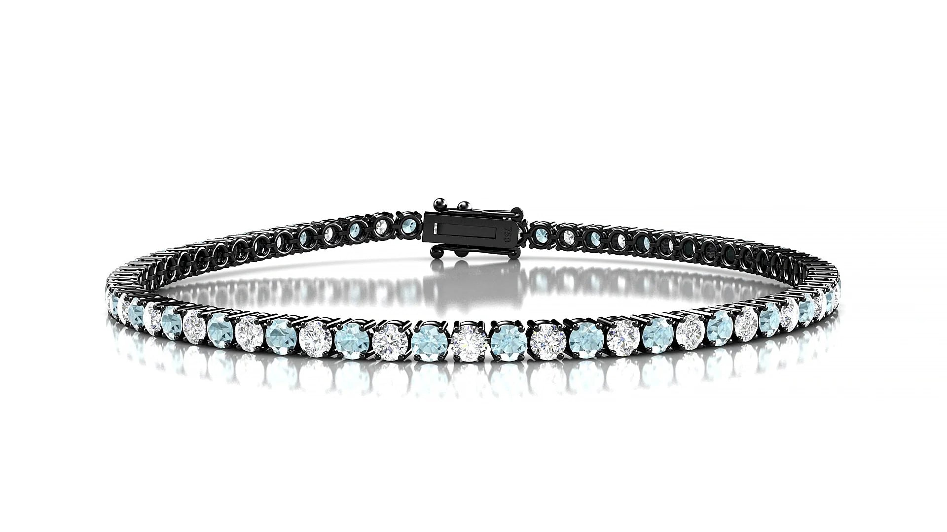 Capri 1-1 | 18k Black Gold 2.5 mm Round Natural Aquamarine & Diamond Tennis Bracelet