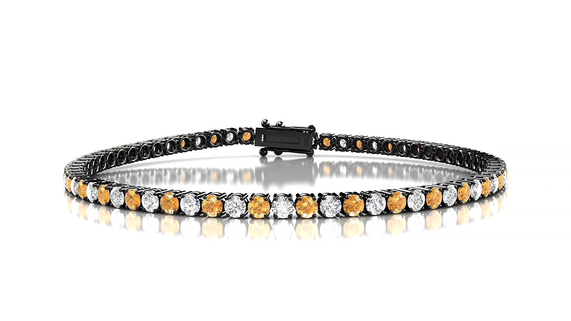 Capri 1-1 | 18k Black Gold 2.5 mm Round Natural Citrine & Diamond 18 cm Tennis Bracelet