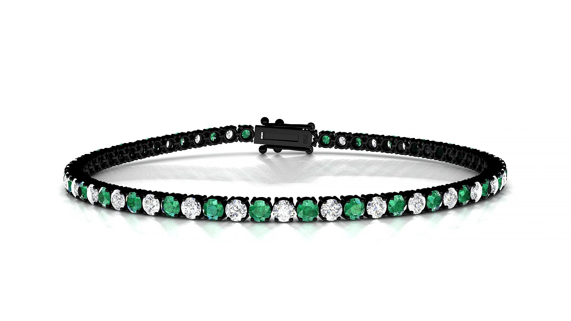 Capri 1-1 | 18k Black Gold 2.5 mm Round Natural Emerald & Diamond 17 cm Tennis Bracelet