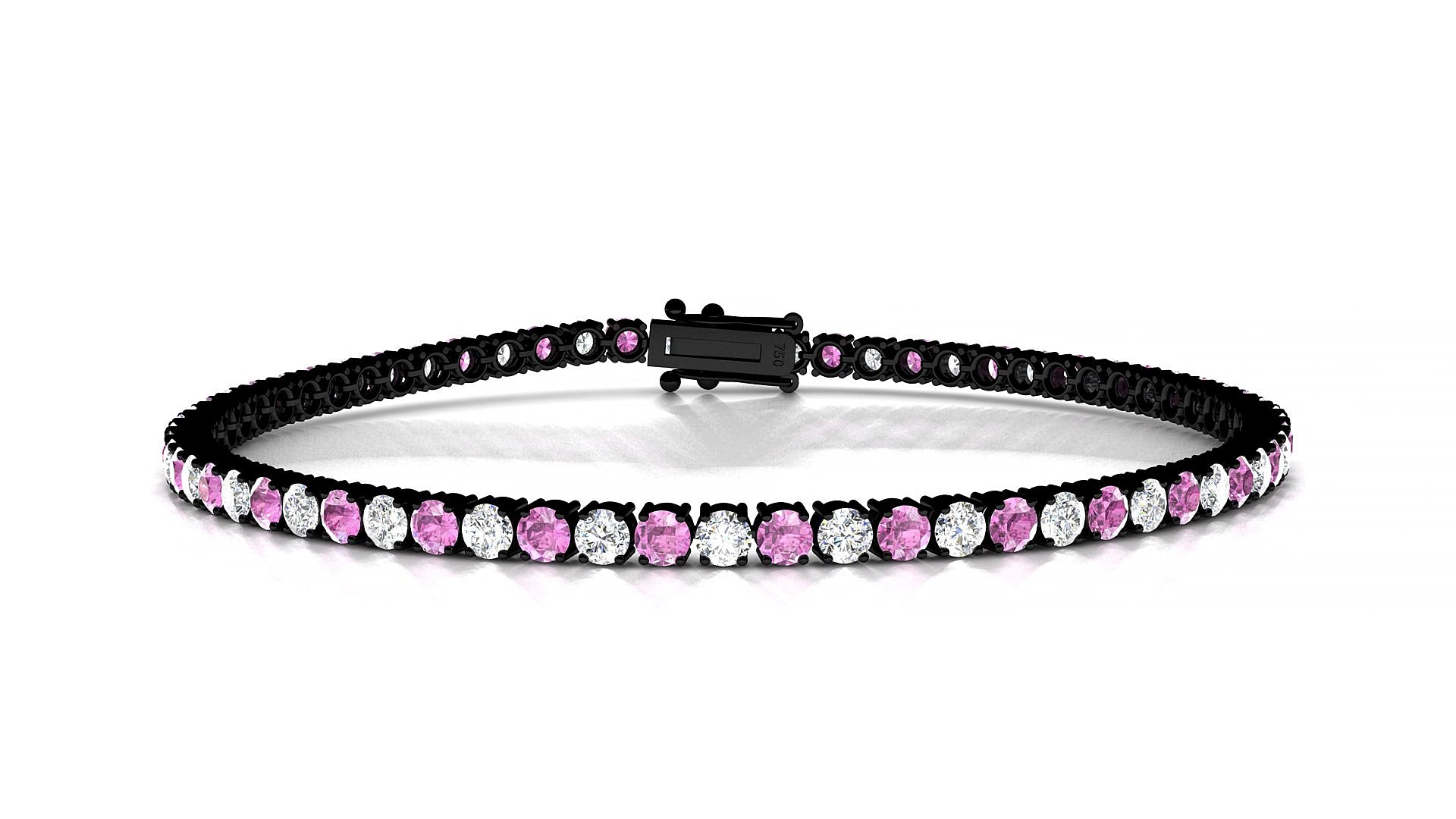 Capri 1-1 | 18k Black Gold 2.5 mm Round Natural Pink Sapphire & Diamond 19 cm Tennis Bracelet