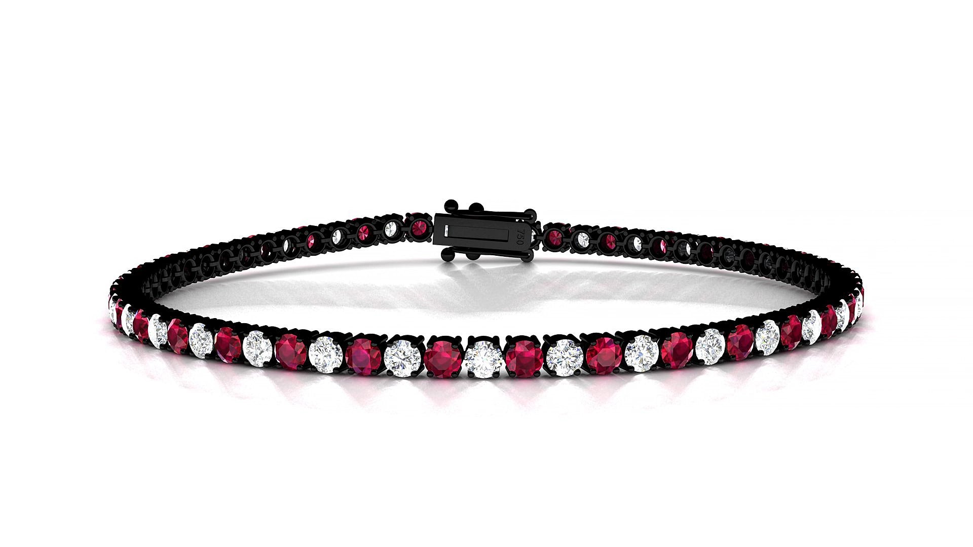 Capri 1-1 | 18k Black Gold 2.5 mm Round Natural Ruby & Diamond 20 cm Tennis Bracelet