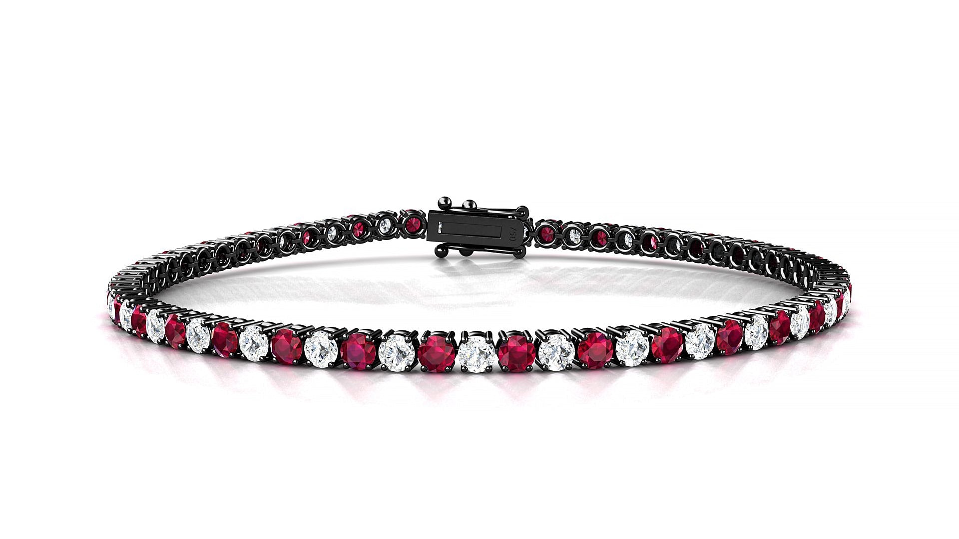 Capri 1-1 | 18k Black Gold 2.5 mm Round Natural Ruby & Diamond Tennis Bracelet