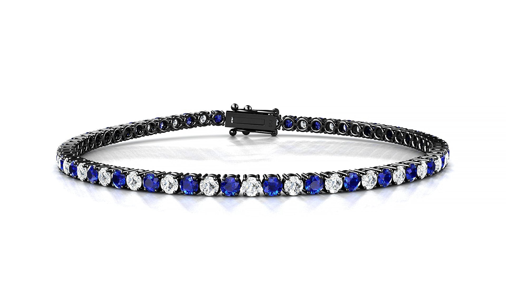 Capri 1-1 | 18k Black Gold 2.5 mm Round Natural Sapphire & Diamond Tennis Bracelet