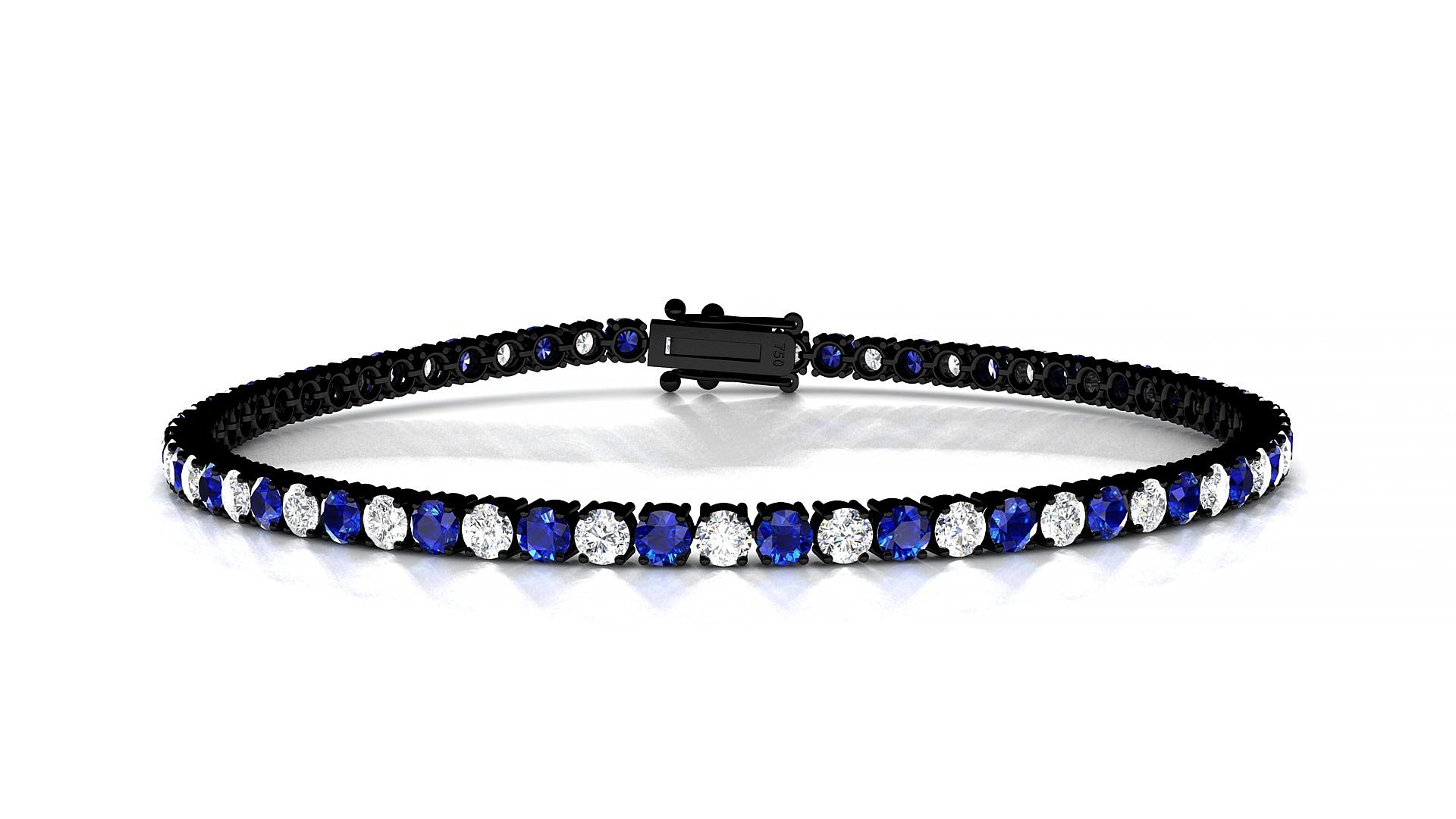 Capri 1-1 | 18k Black Gold 2.5 mm Round Natural Sapphire & Diamond 18 cm Tennis Bracelet