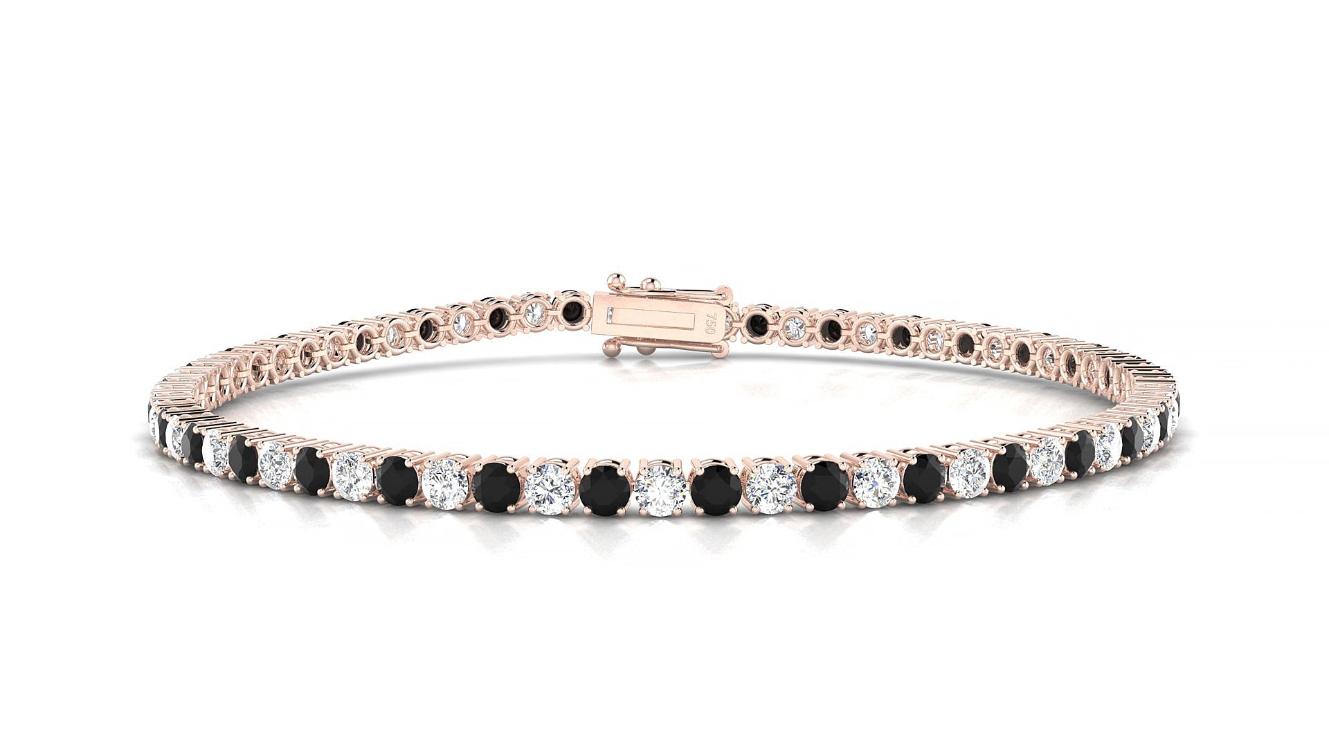 Capri 1-1 | 18k Rose Gold 2.5 mm Round Natural Black Diamond & Diamond 20 cm Tennis Bracelet