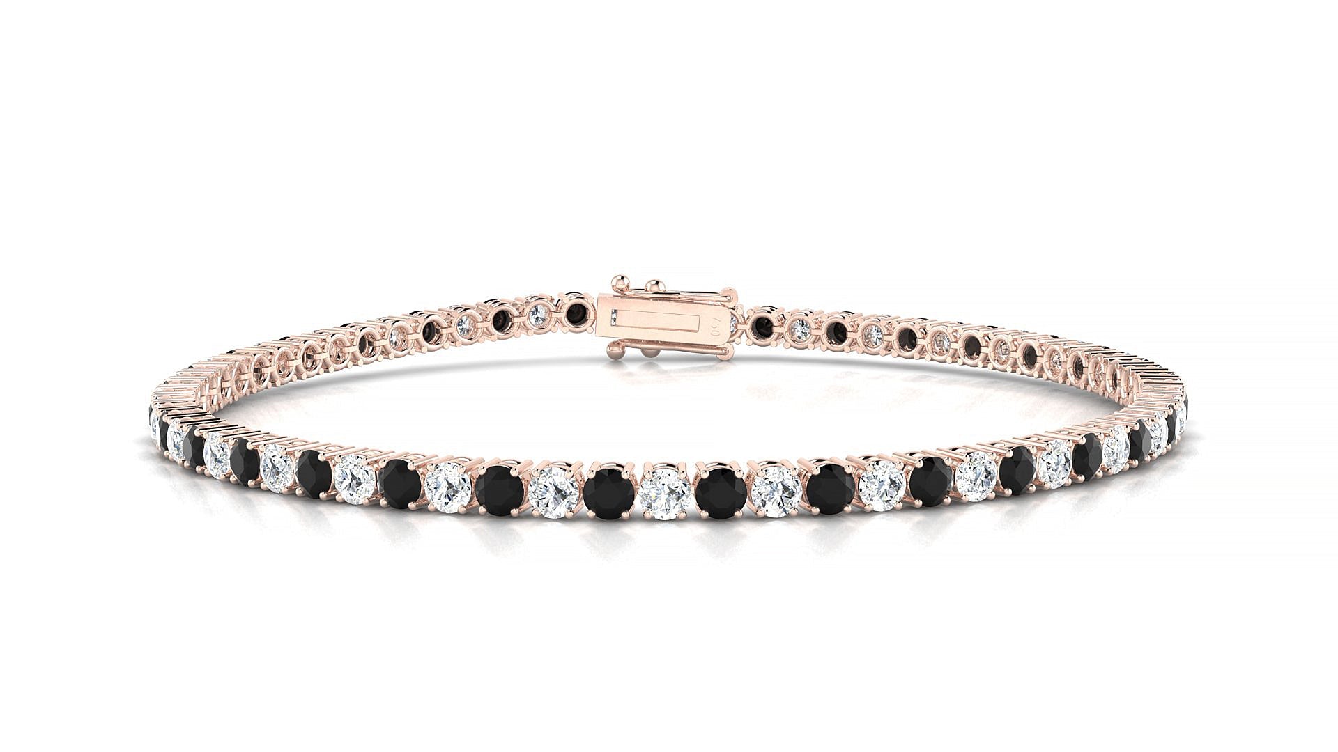 Capri 1-1 | 18k Rose Gold 2.5 mm Round Natural Black Diamond & Diamond Tennis Bracelet