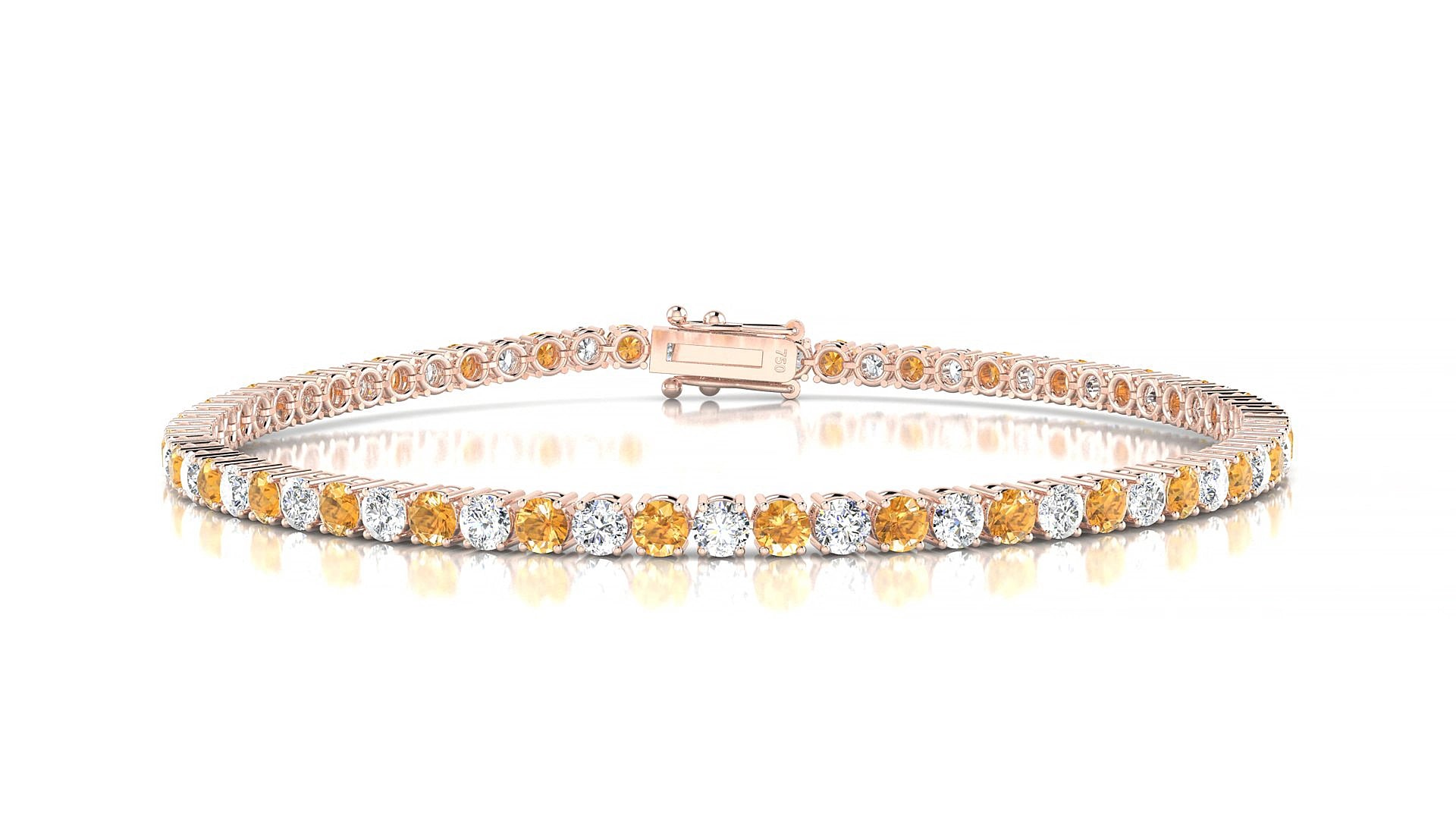 Capri 1-1 | 18k Rose Gold 2.5 mm Round Natural Citrine & Diamond 15 cm Tennis Bracelet