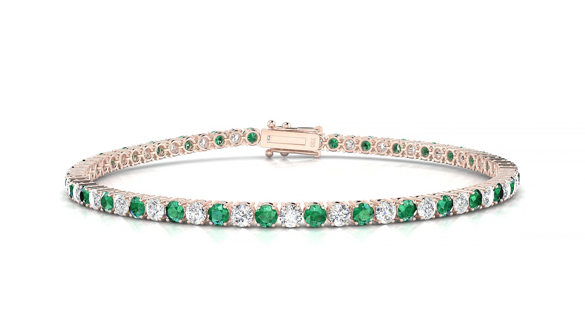 Capri 1-1 | 18k Rose Gold 2.5 mm Round Natural Emerald & Diamond 18 cm Tennis Bracelet