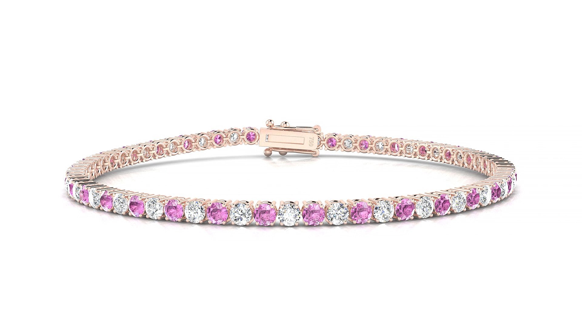 Capri 1-1 | 18k Rose Gold 2.5 mm Round Natural Pink Sapphire & Diamond 15 cm Tennis Bracelet