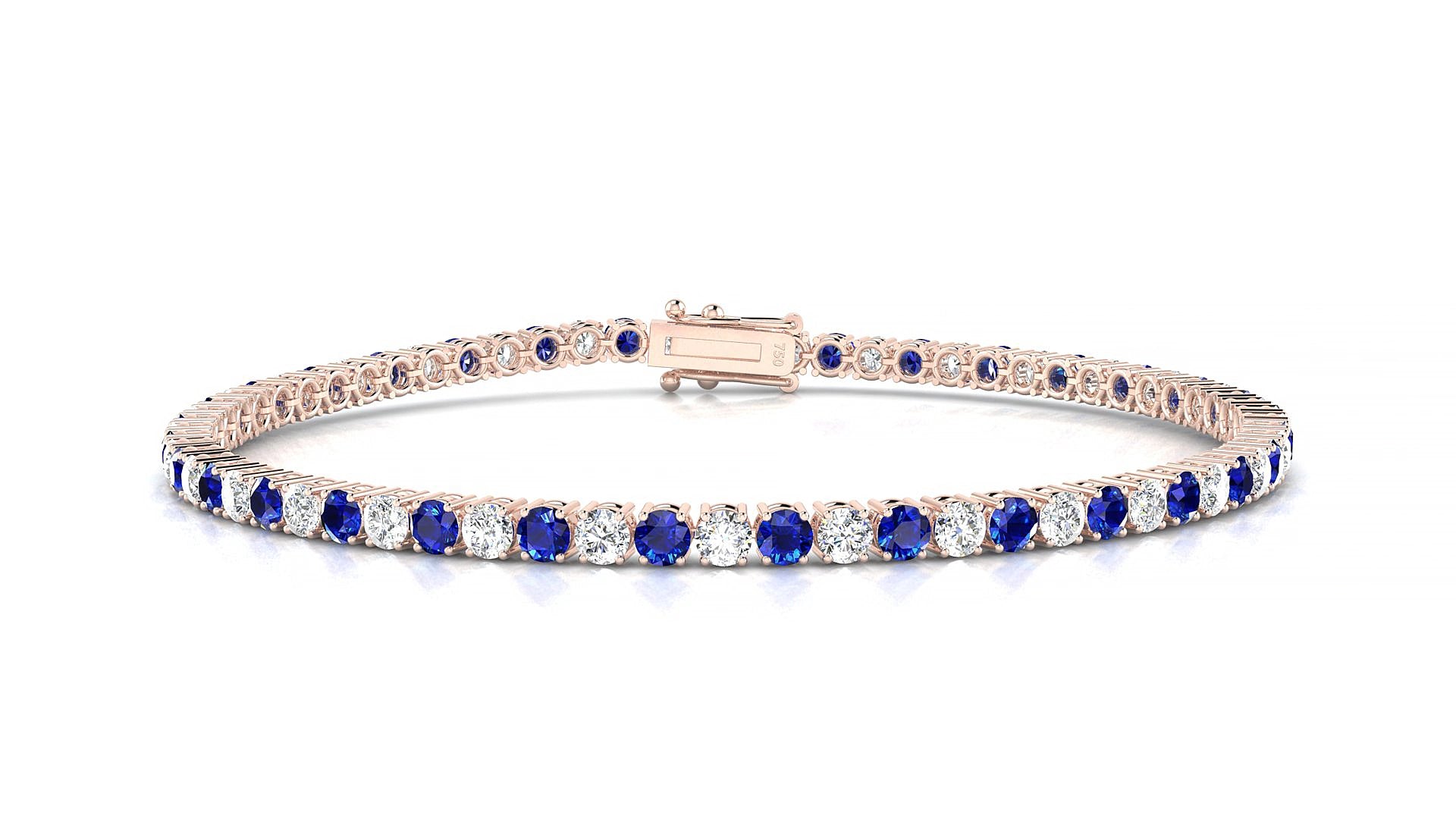 Capri 1-1 | 18k Rose Gold 2.5 mm Round Natural Sapphire & Diamond 17 cm Tennis Bracelet
