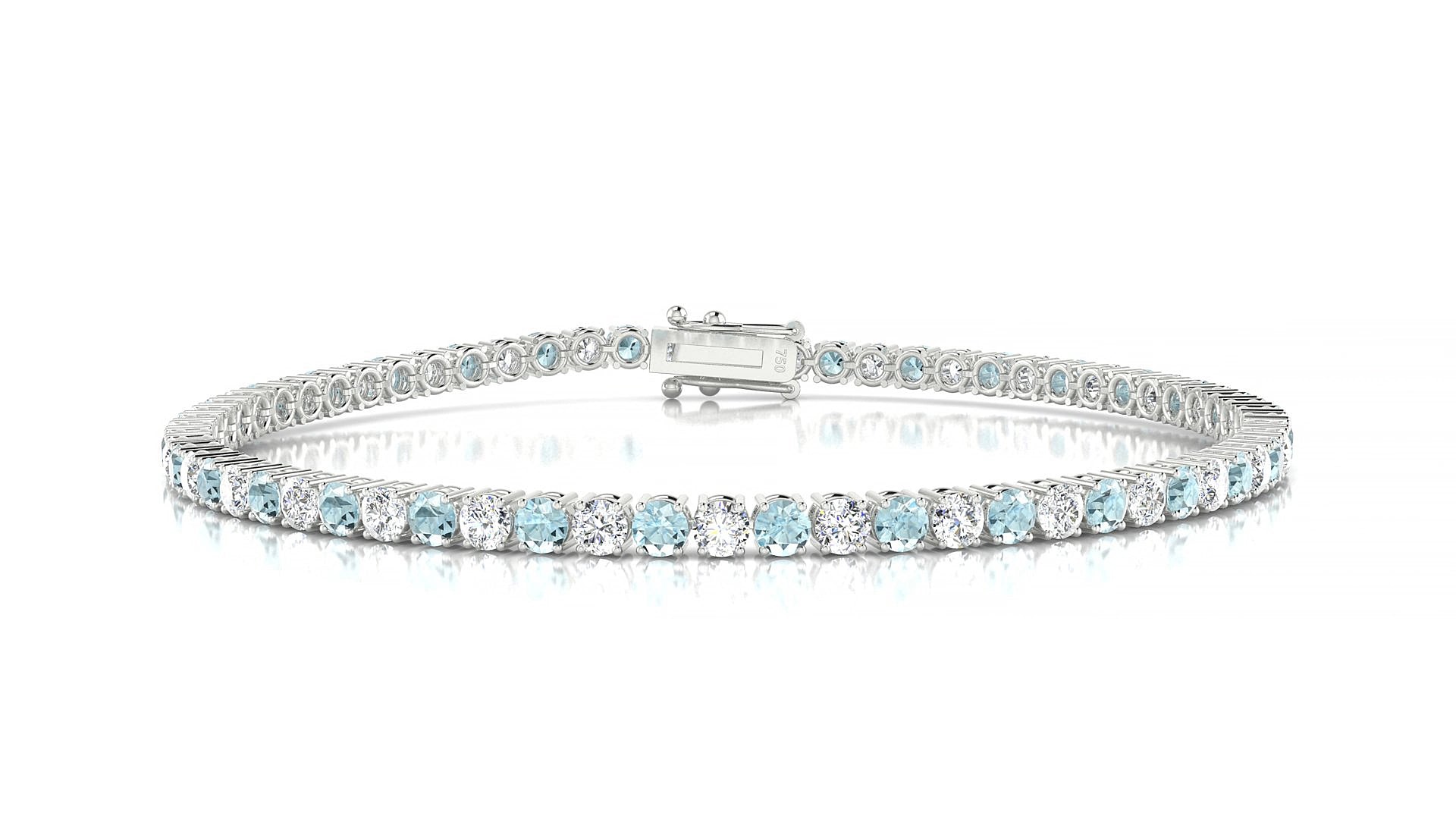 Capri 1-1 | 18k White Gold 2.5 mm Round Natural Aquamarine & Diamond 17 cm Tennis Bracelet