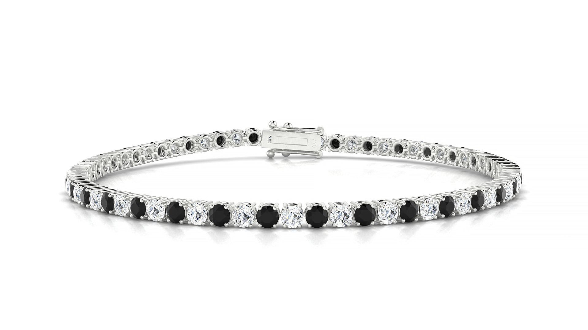 Capri 1-1 | 18k White Gold 2.5 mm Round Natural Black Diamond & Diamond Tennis Bracelet