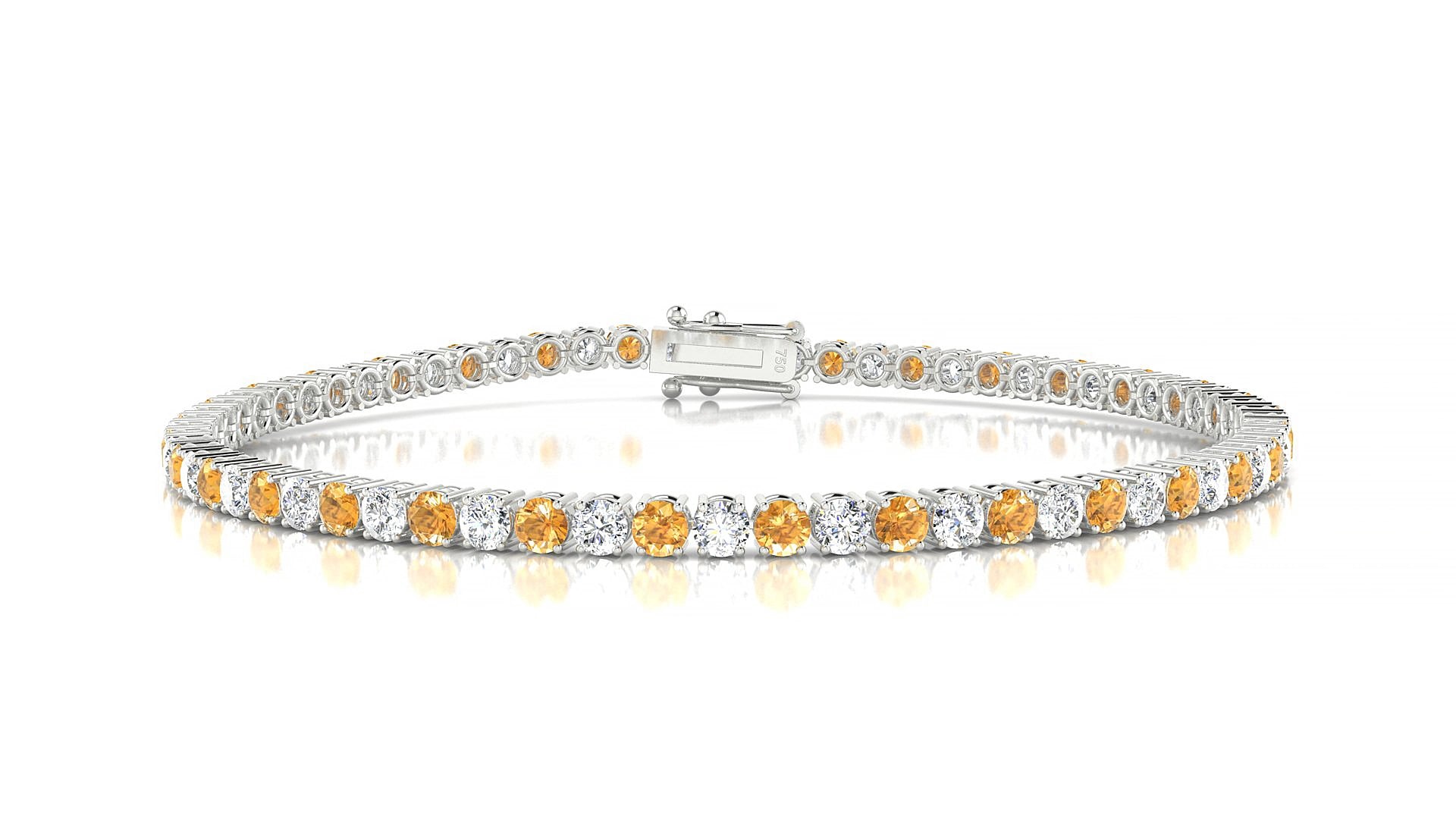 Capri 1-1 | 18k White Gold 2.5 mm Round Natural Citrine & Diamond 15 cm Tennis Bracelet