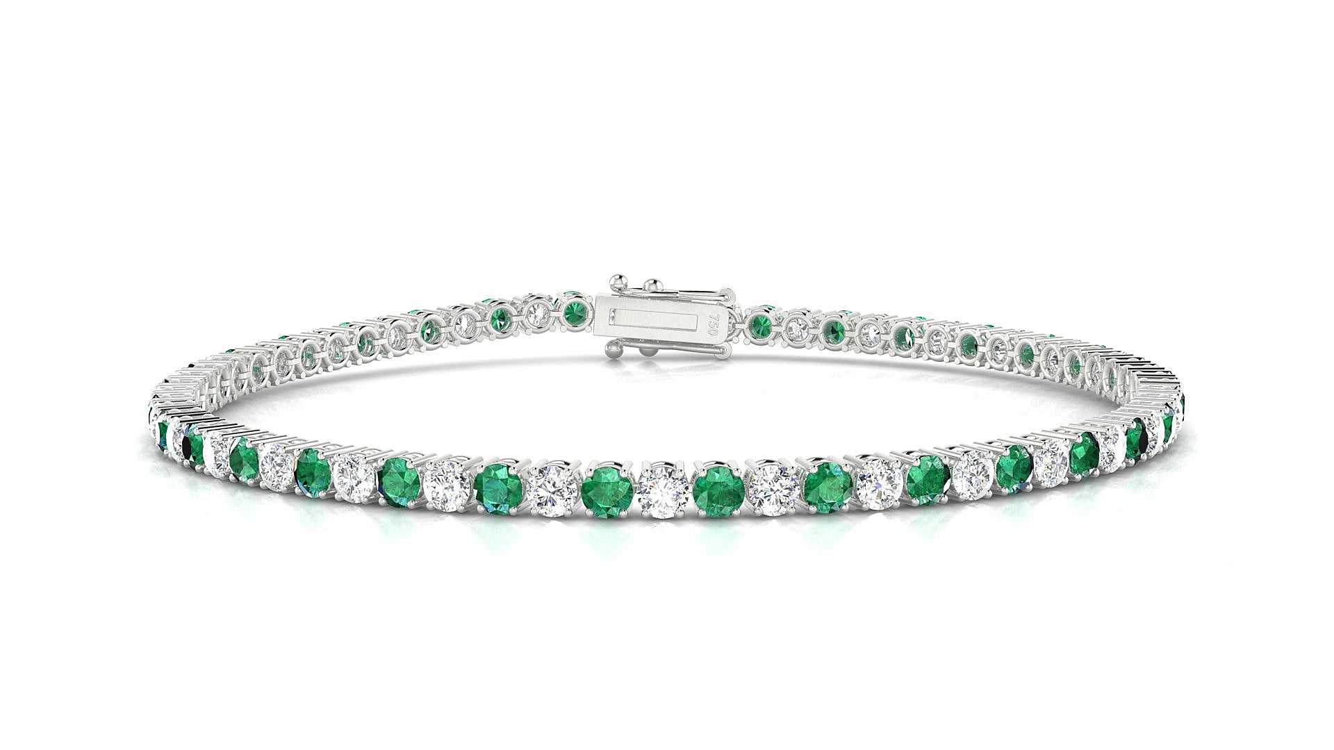 Capri 1-1 | 18k White Gold 2.5 mm Round Natural Emerald & Diamond 19 cm Tennis Bracelet