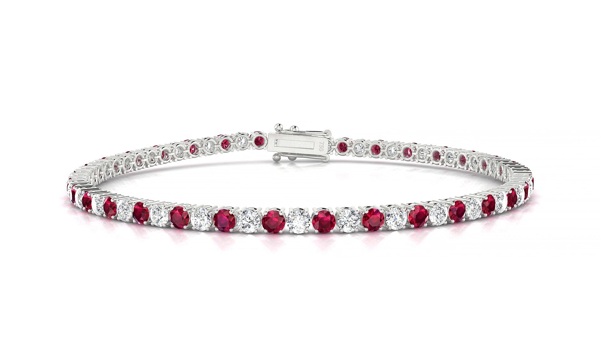 Capri 1-1 | 18k White Gold 2.5 mm Round Natural Ruby & Diamond 20 cm Tennis Bracelet