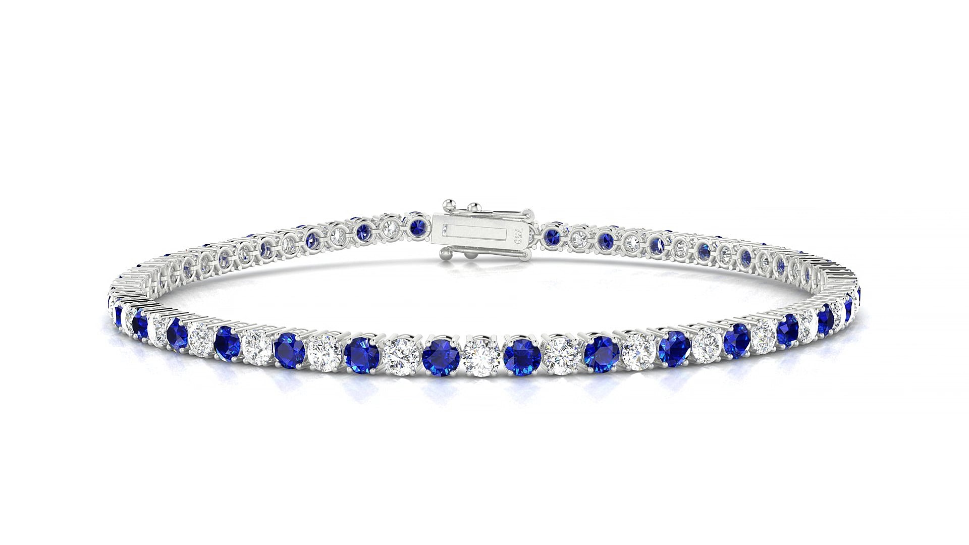 Capri 1-1 | 18k White Gold 2.5 mm Round Natural Sapphire & Diamond 15 cm Tennis Bracelet