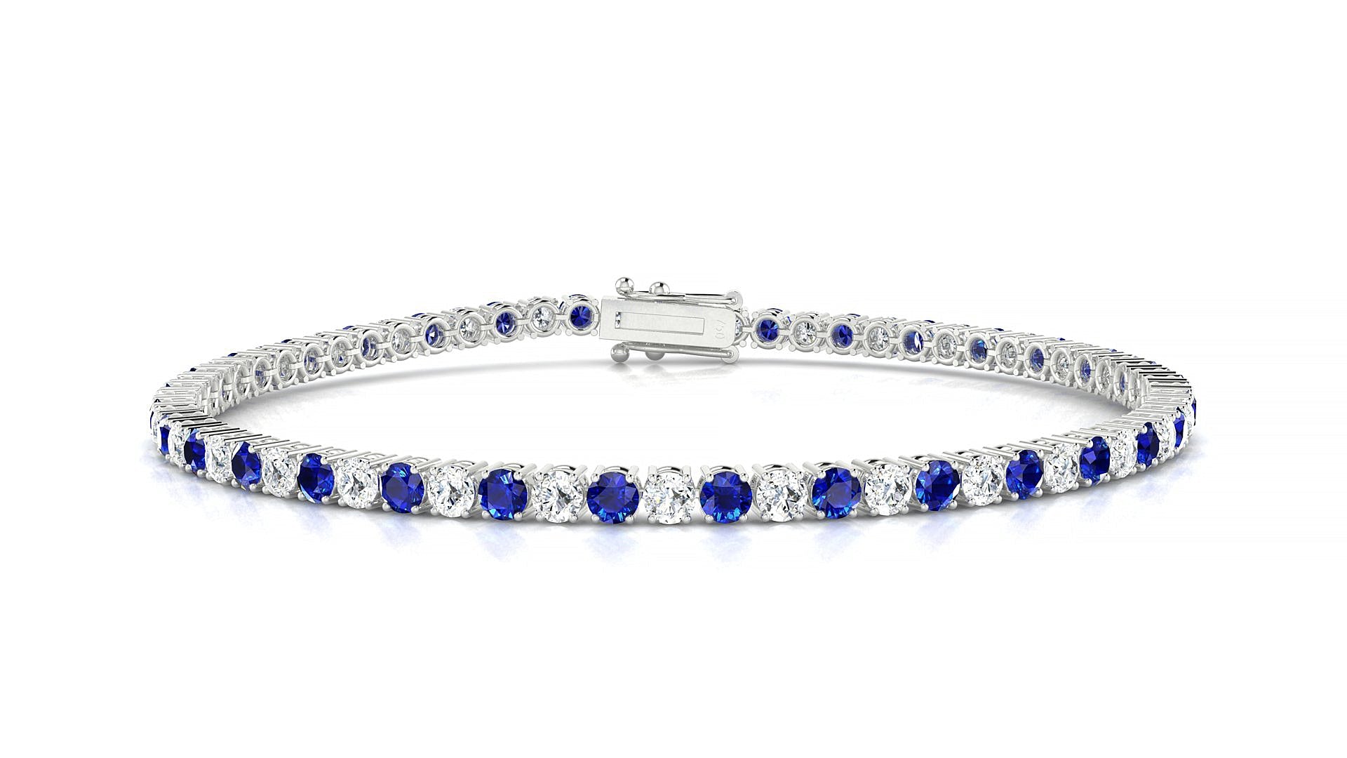 Capri 1-1 | 18k White Gold 2.5 mm Round Natural Sapphire & Diamond Tennis Bracelet