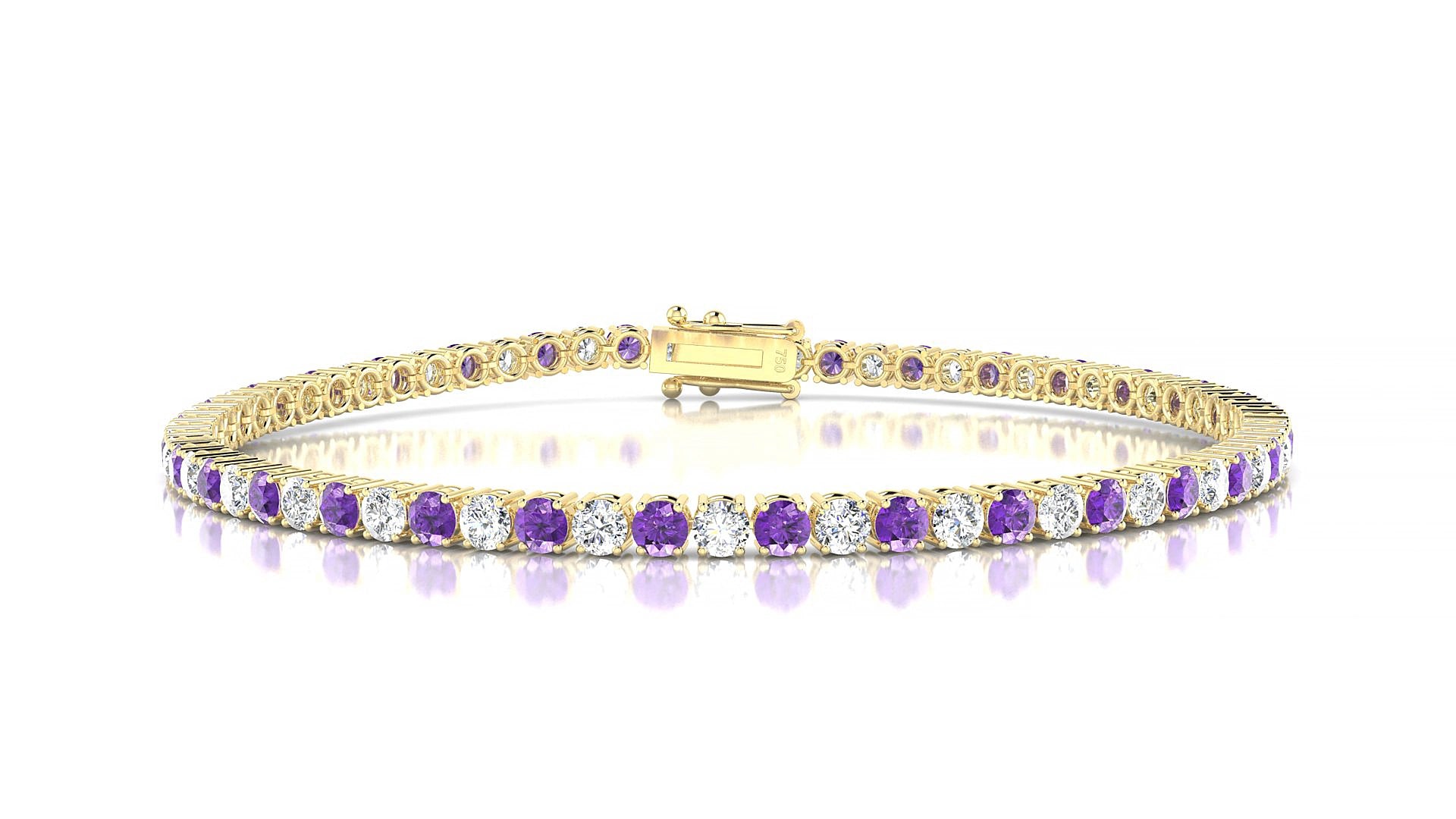 Capri 1-1 | 18k Yellow Gold 2.5 mm Round Natural Amethyst & Diamond 15 cm Tennis Bracelet