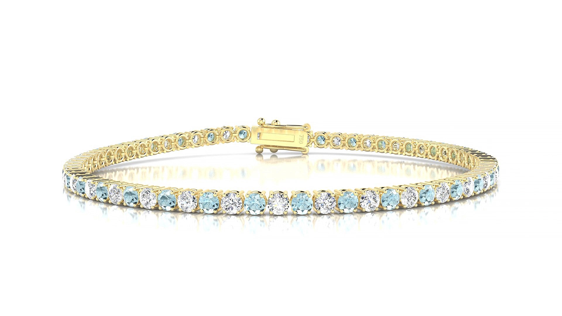 Capri 1-1 | 18k Yellow Gold 2.5 mm Round Natural Aquamarine & Diamond 15 cm Tennis Bracelet