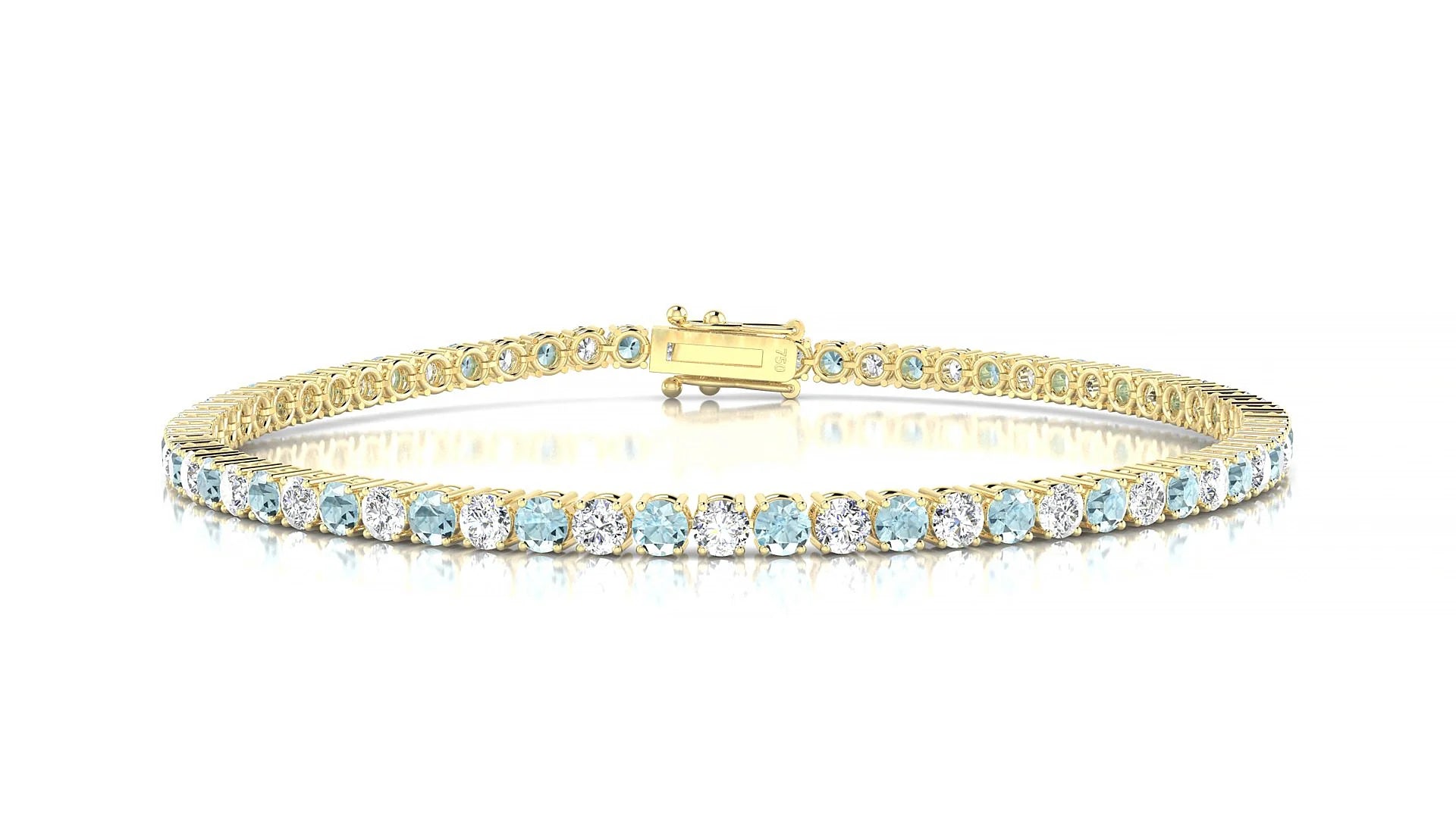 Capri 1-1 | 18k Yellow Gold 2.5 mm Round Natural Aquamarine & Diamond Tennis Bracelet