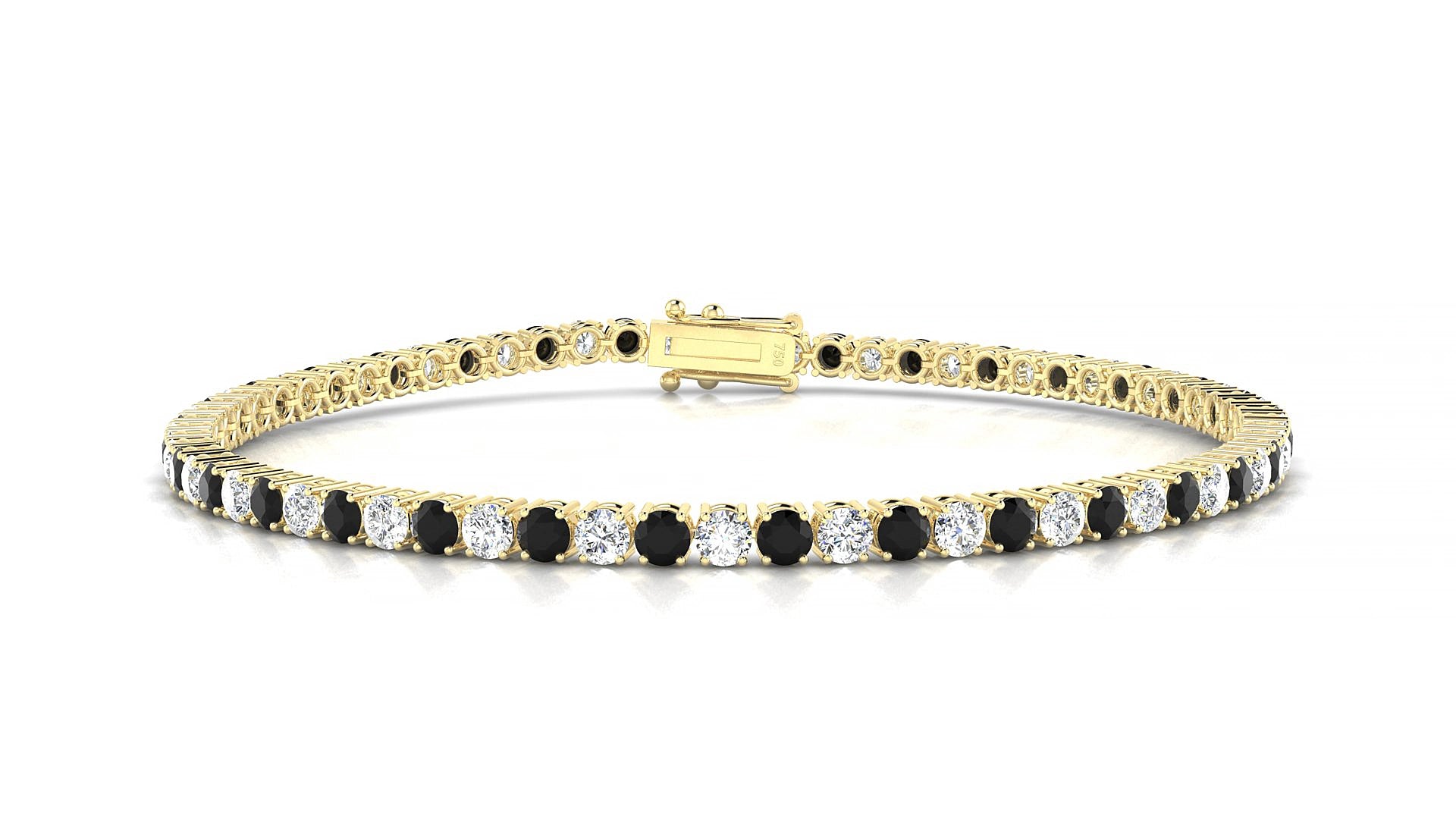 Capri 1-1 | 18k Yellow Gold 2.5 mm Round Natural Black Diamond & Diamond 17 cm Tennis Bracelet