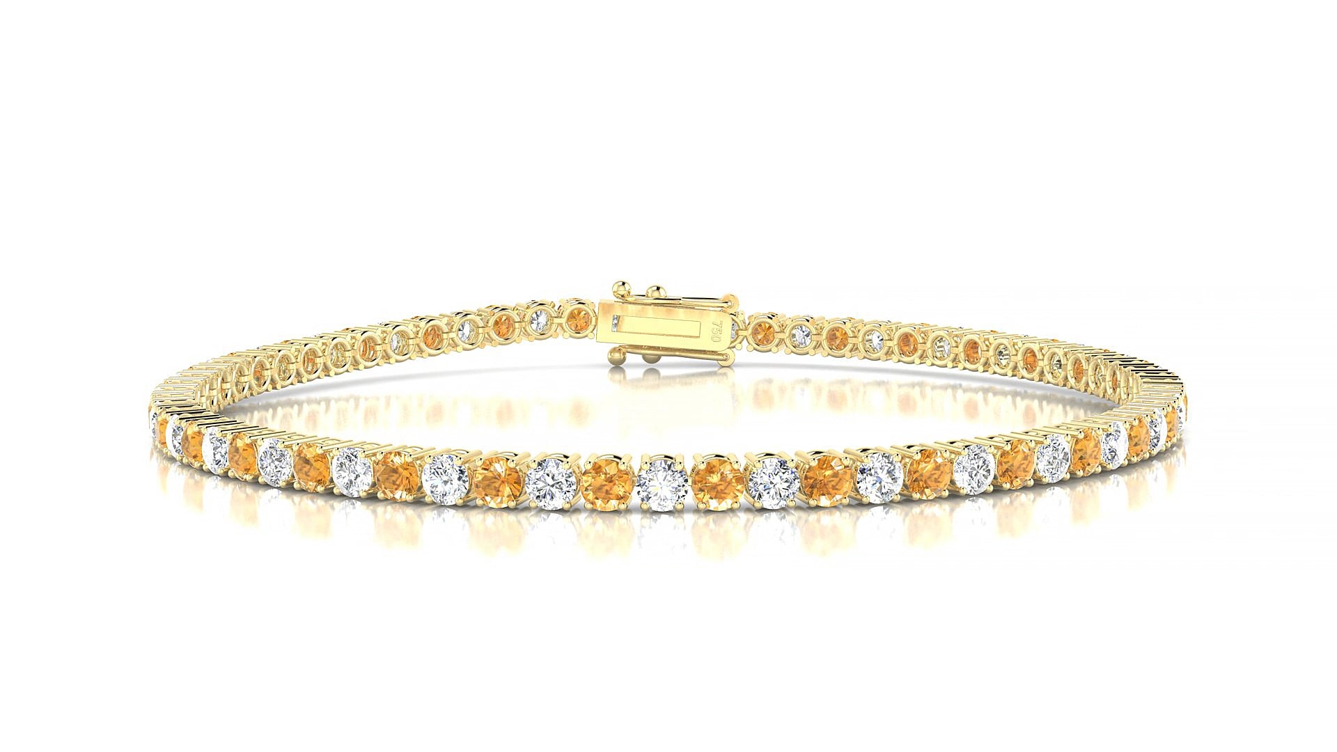 Capri 1-1 | 18k Yellow Gold 2.5 mm Round Natural Citrine & Diamond 20 cm Tennis Bracelet