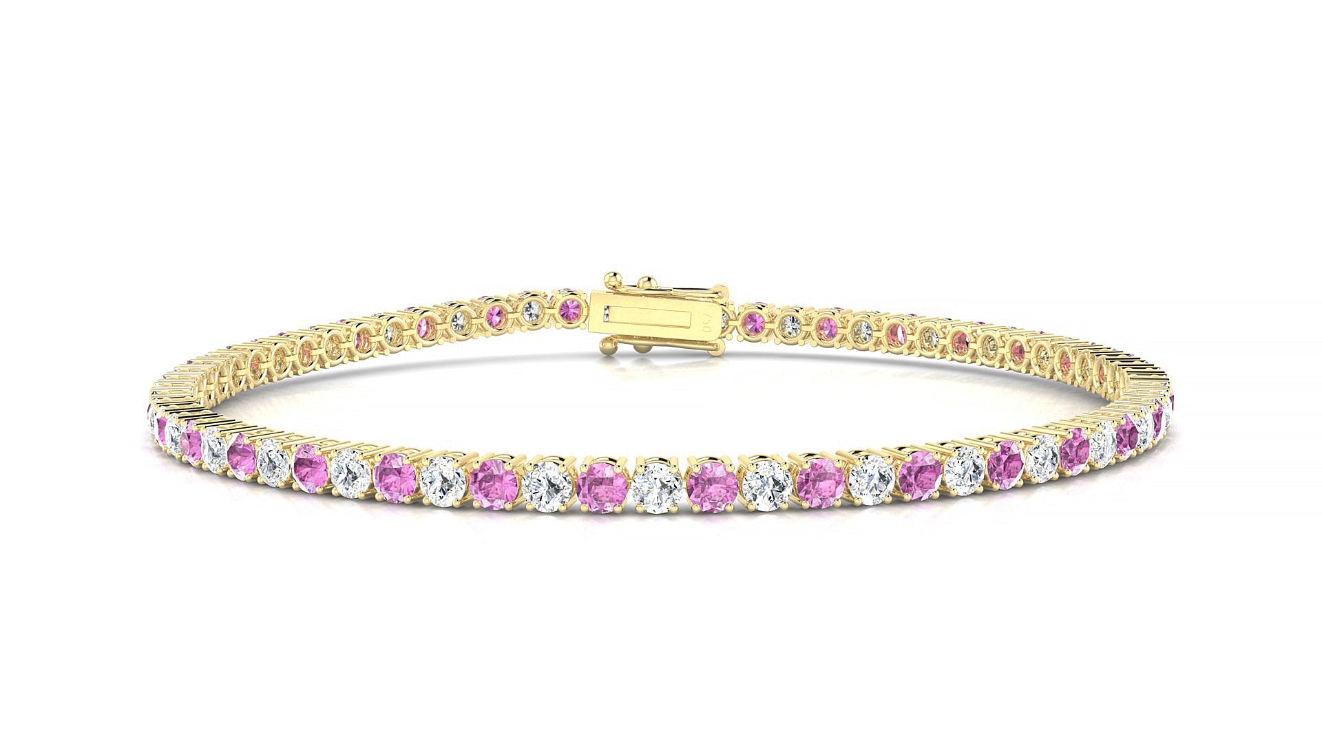 Capri 1-1 | 18k Yellow Gold 2.5 mm Round Natural Pink Sapphire & Diamond Tennis Bracelet