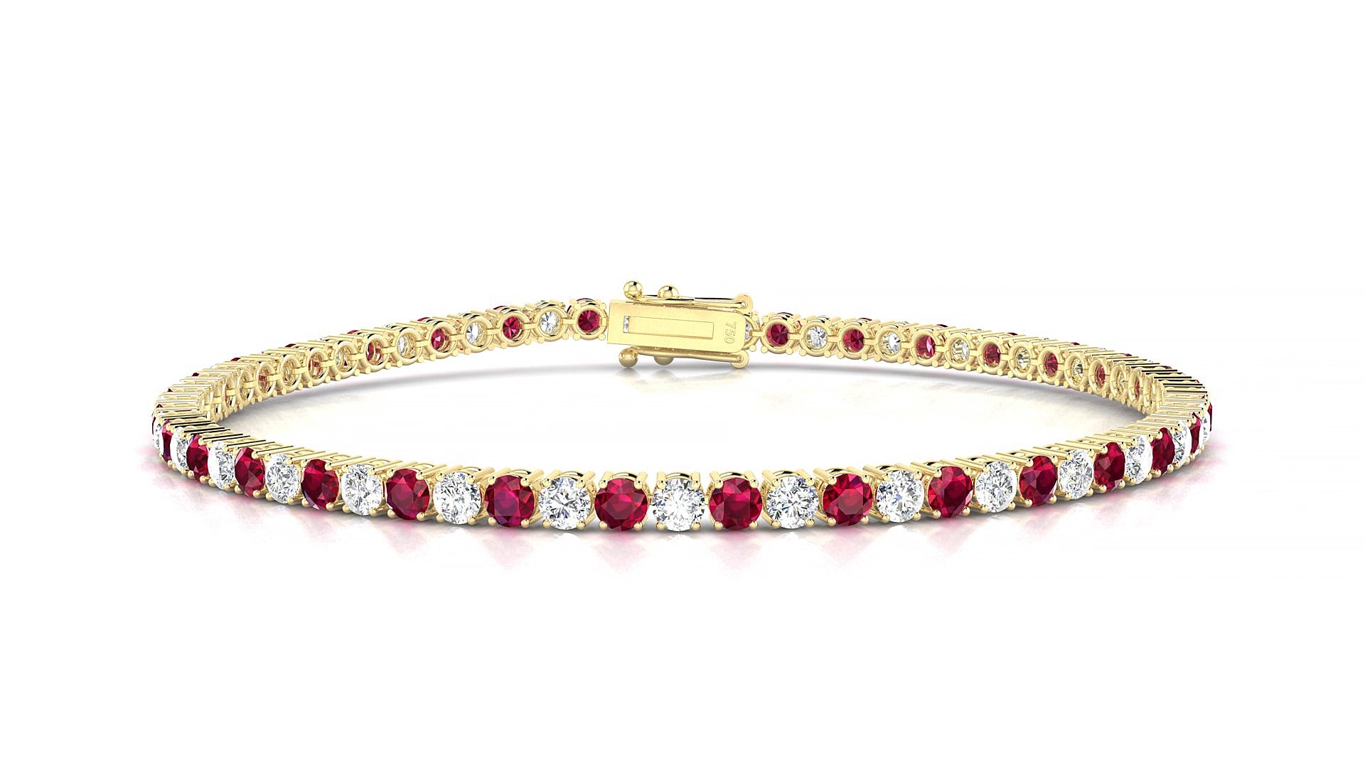 Capri 1-1 | 18k Yellow Gold 2.5 mm Round Natural Ruby & Diamond 20 cm Tennis Bracelet