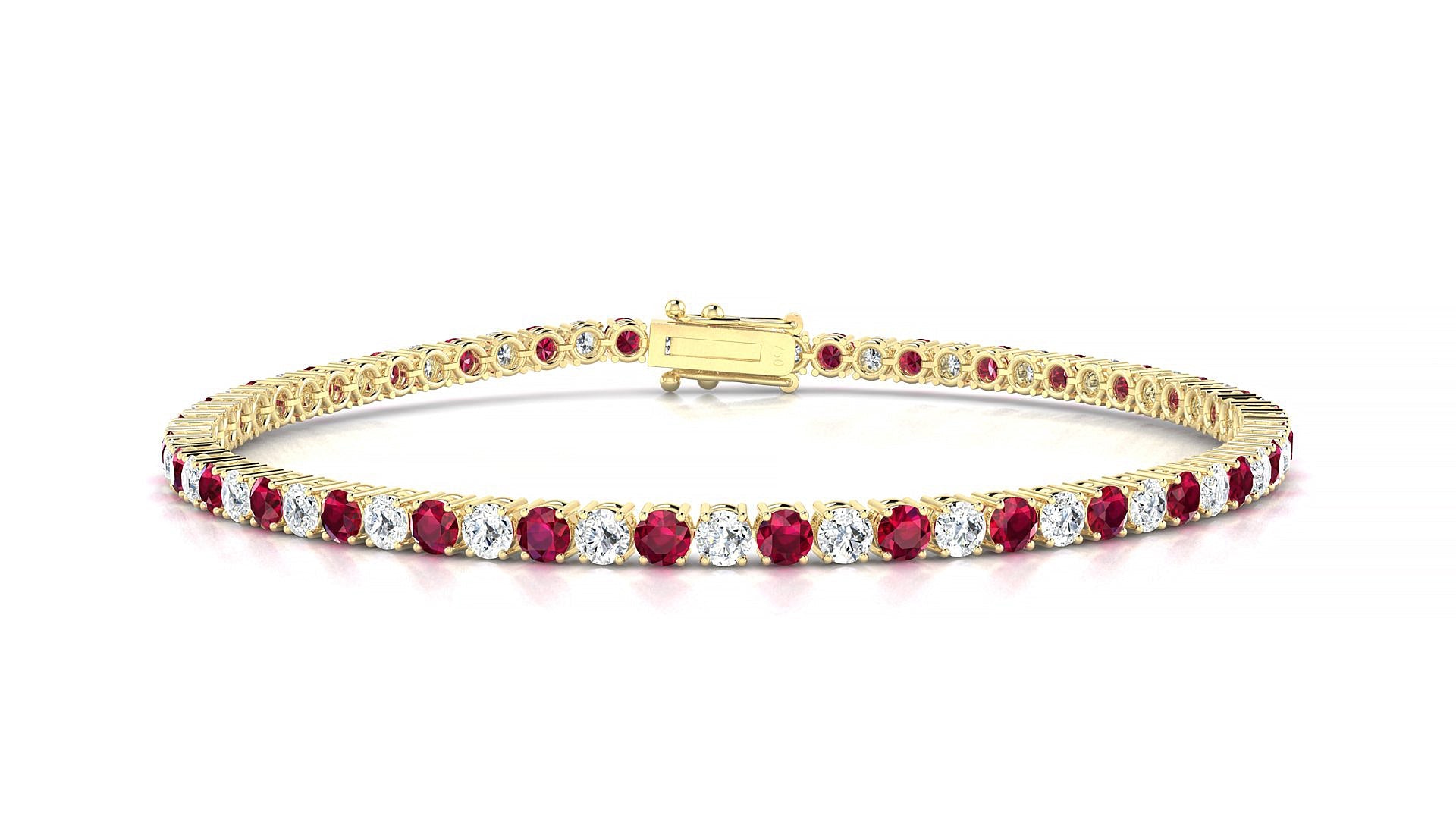 Capri 1-1 | 18k Yellow Gold 2.5 mm Round Natural Ruby & Diamond Tennis Bracelet