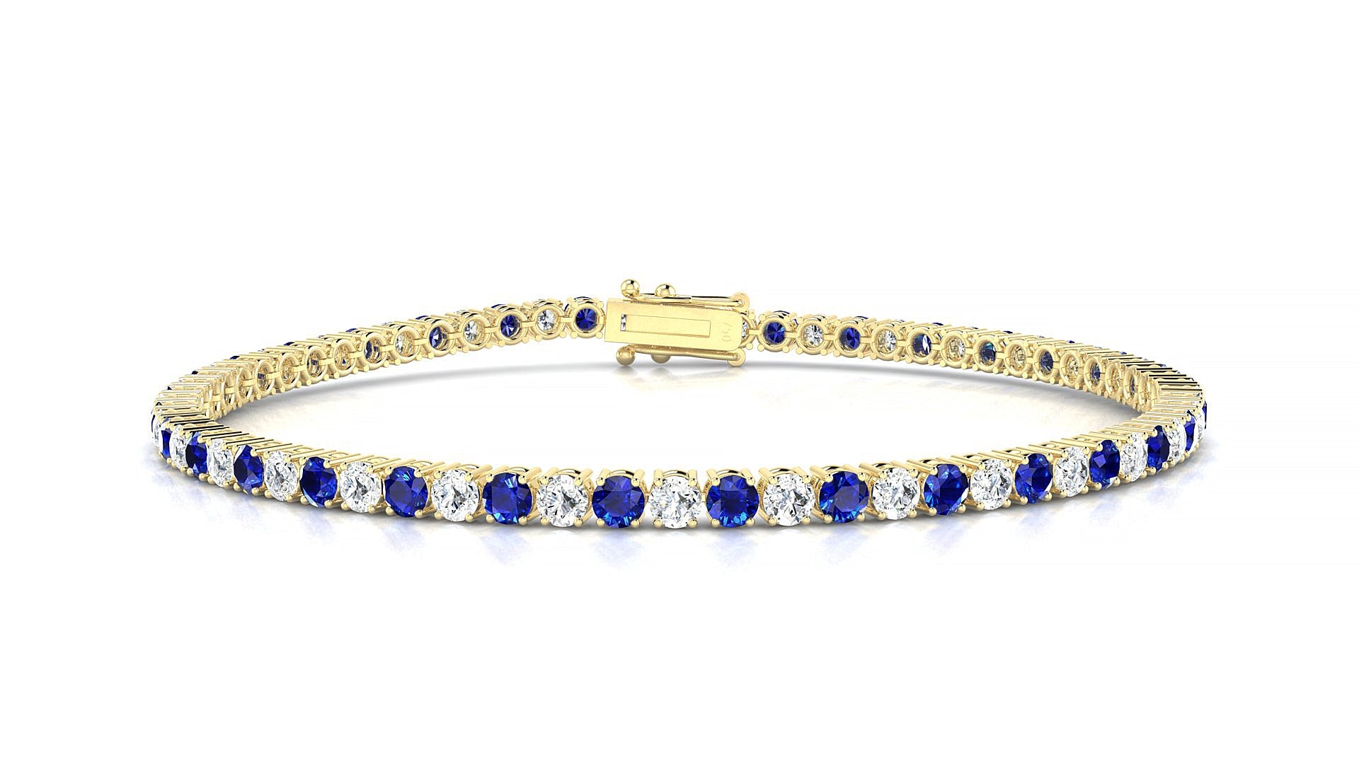 Capri 1-1 | 18k Yellow Gold 2.5 mm Round Natural Sapphire & Diamond Tennis Bracelet